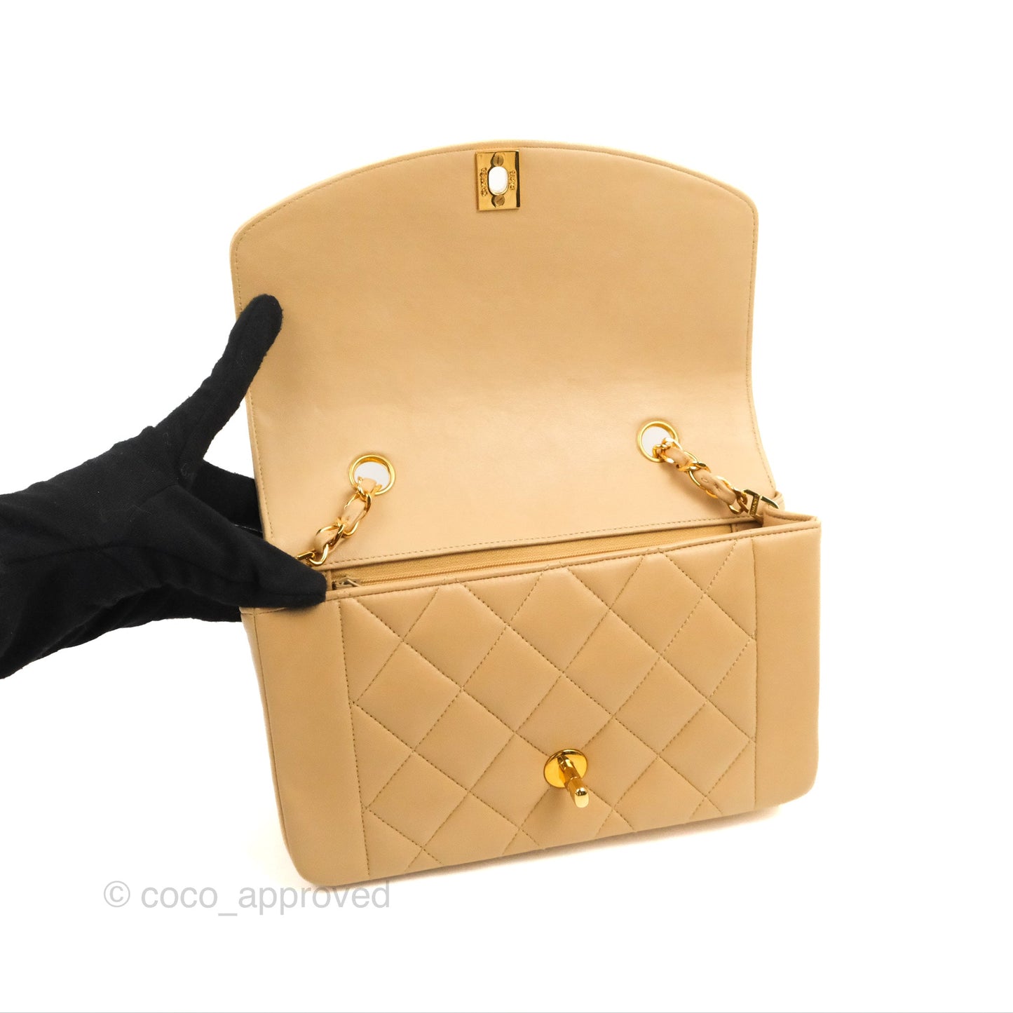 Chanel Vintage Small Quilted Classic Diana Flap Bag Beige Lambskin 24K Gold Hardware