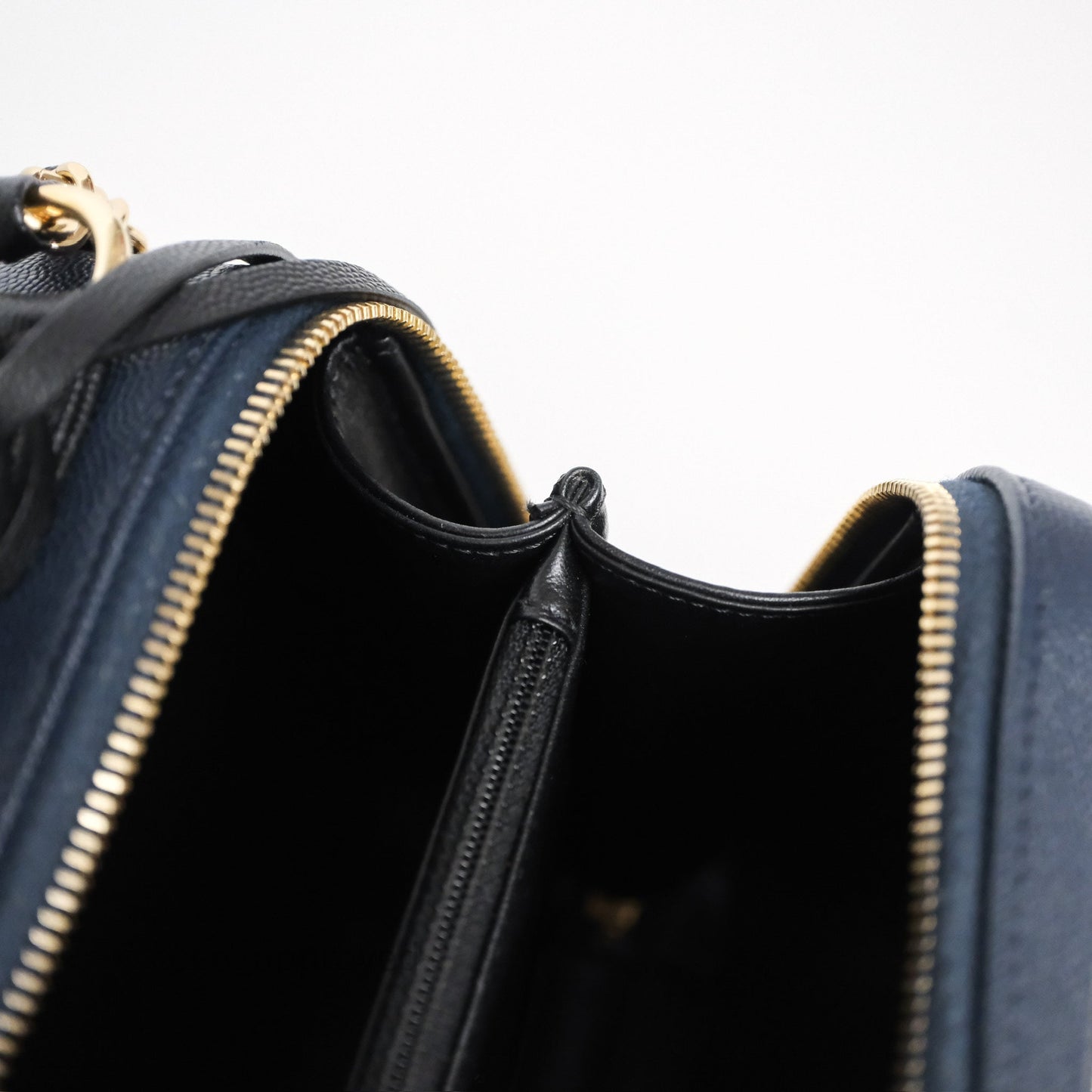 Chanel Quilted Medium CC Filigree Vanity Case Dark Navy Caviar Gold Hardware