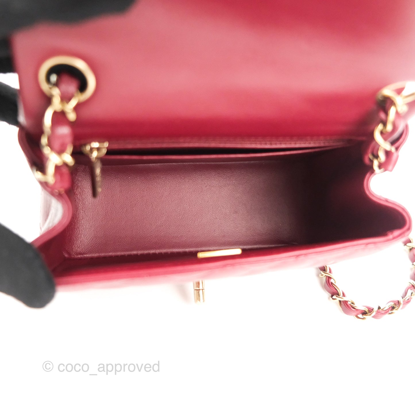 Chanel Quilted Mini Square Flap Red Wine Lambskin Gold Hardware