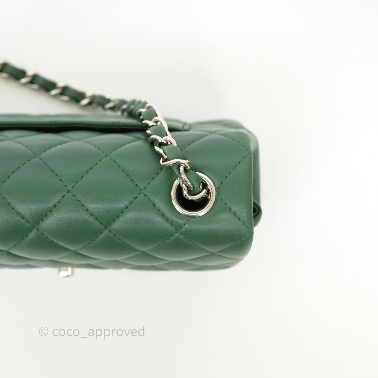 Chanel Quilted Mini Rectangular Green Lambskin Silver Hardware