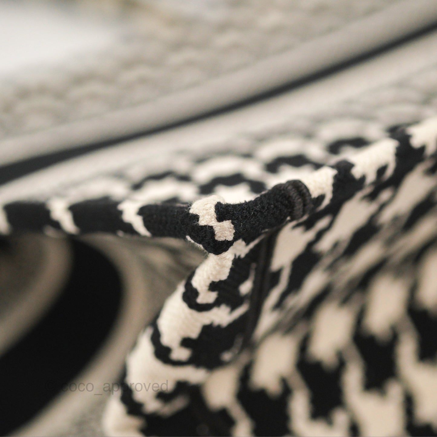Christian Dior Medium(Old Small)Book Tote Houndstooth Embroidery Black/White