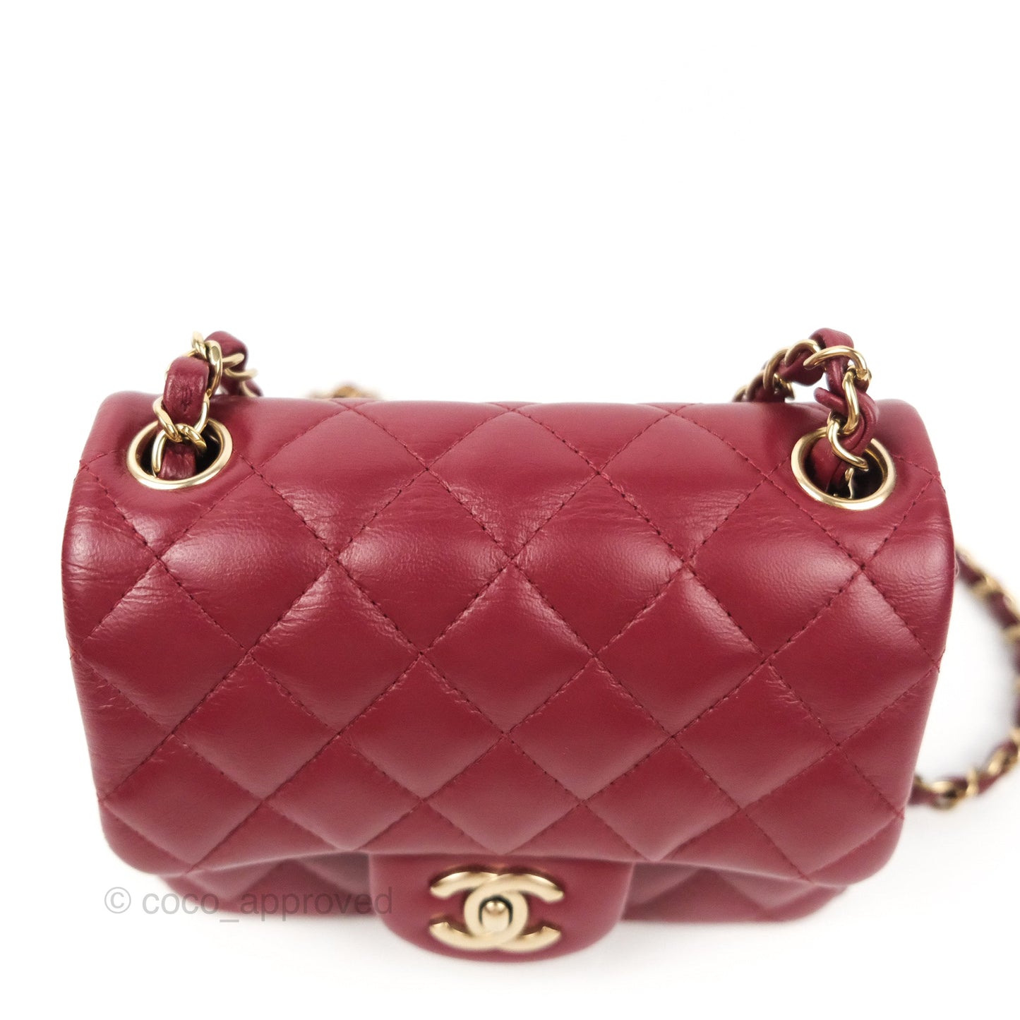 Chanel Quilted Mini Square Flap Red Wine Lambskin Gold Hardware