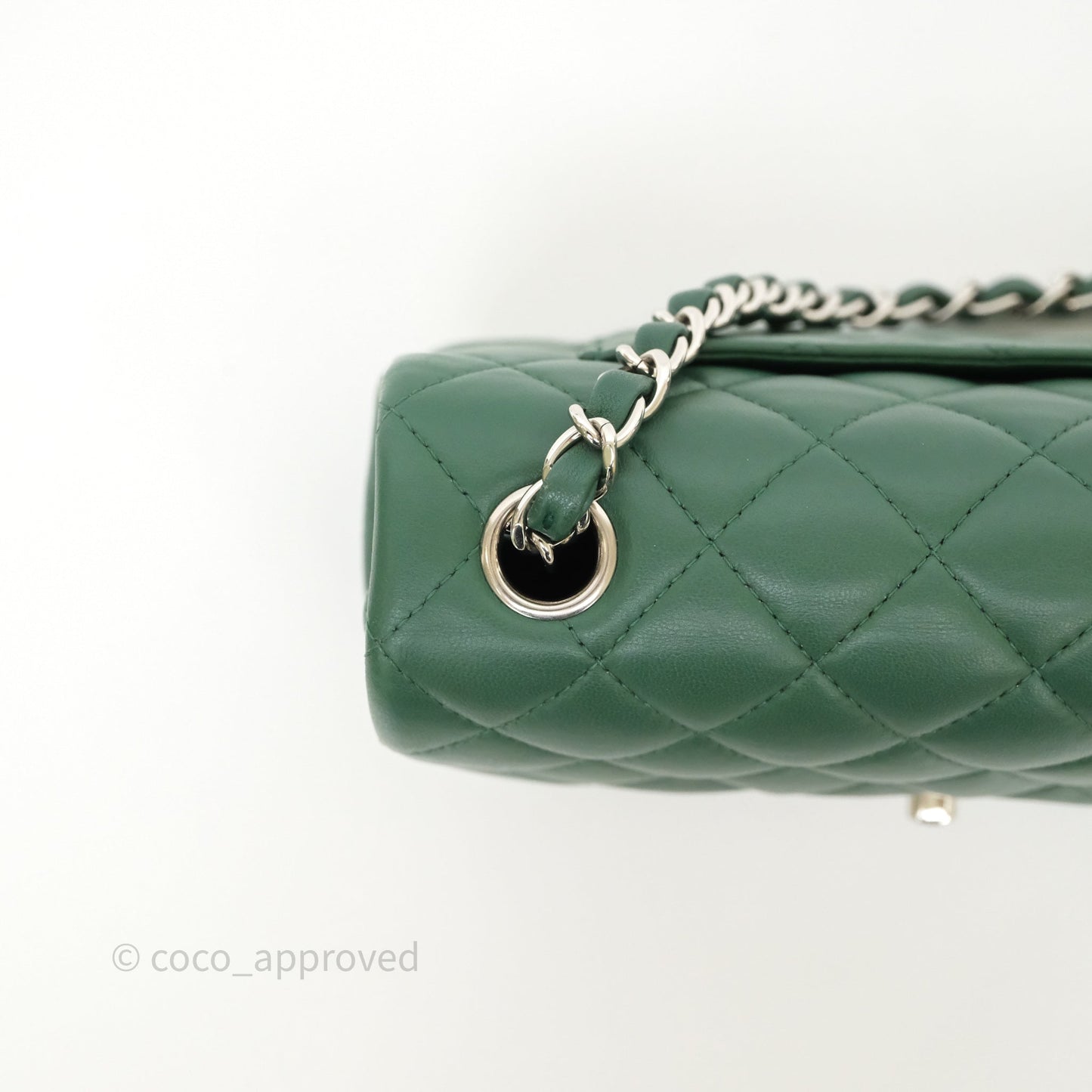Chanel Quilted Mini Rectangular Green Lambskin Silver Hardware