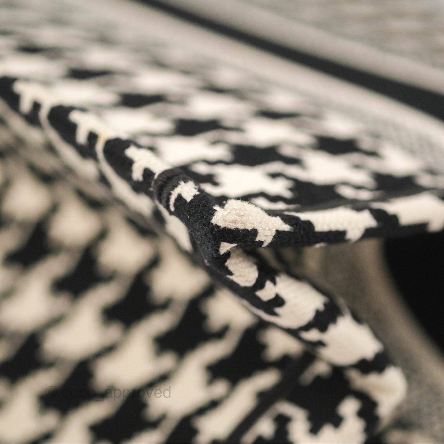 Christian Dior Medium(Old Small)Book Tote Houndstooth Embroidery Black/White