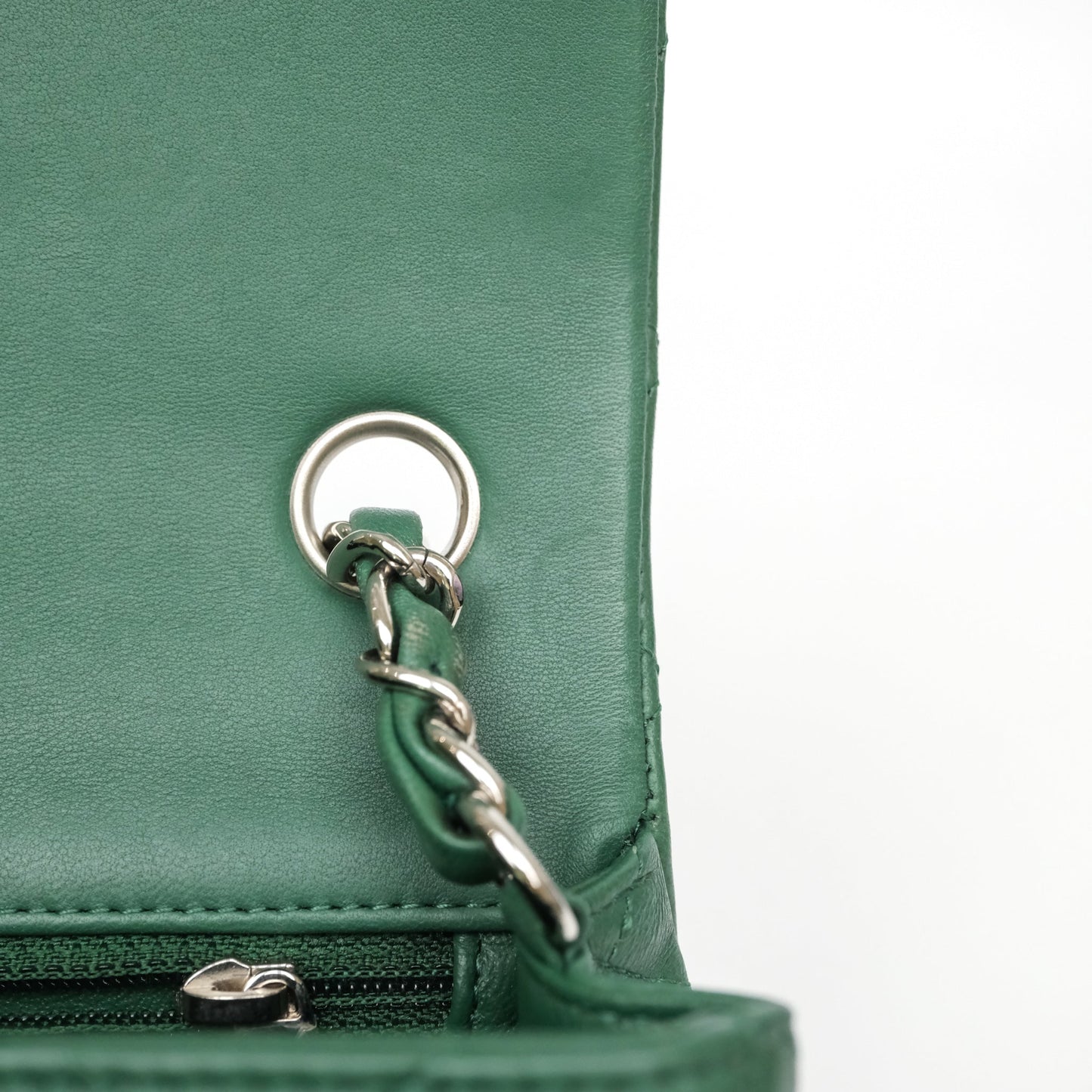 Chanel Quilted Mini Rectangular Green Lambskin Silver Hardware