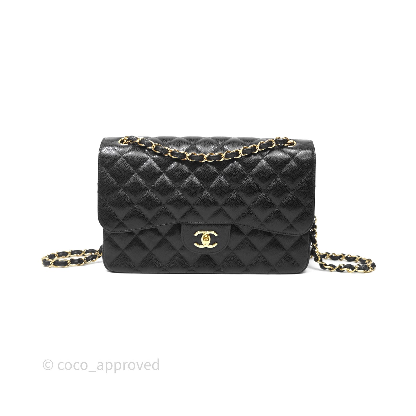 Chanel Jumbo Double Flap Quilted Black Caviar Gold Hardware⁣⁣