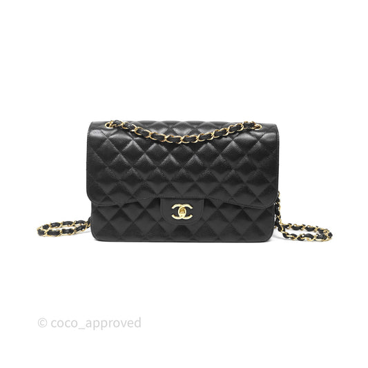 Chanel Jumbo Double Flap Quilted Black Caviar Gold Hardware⁣⁣