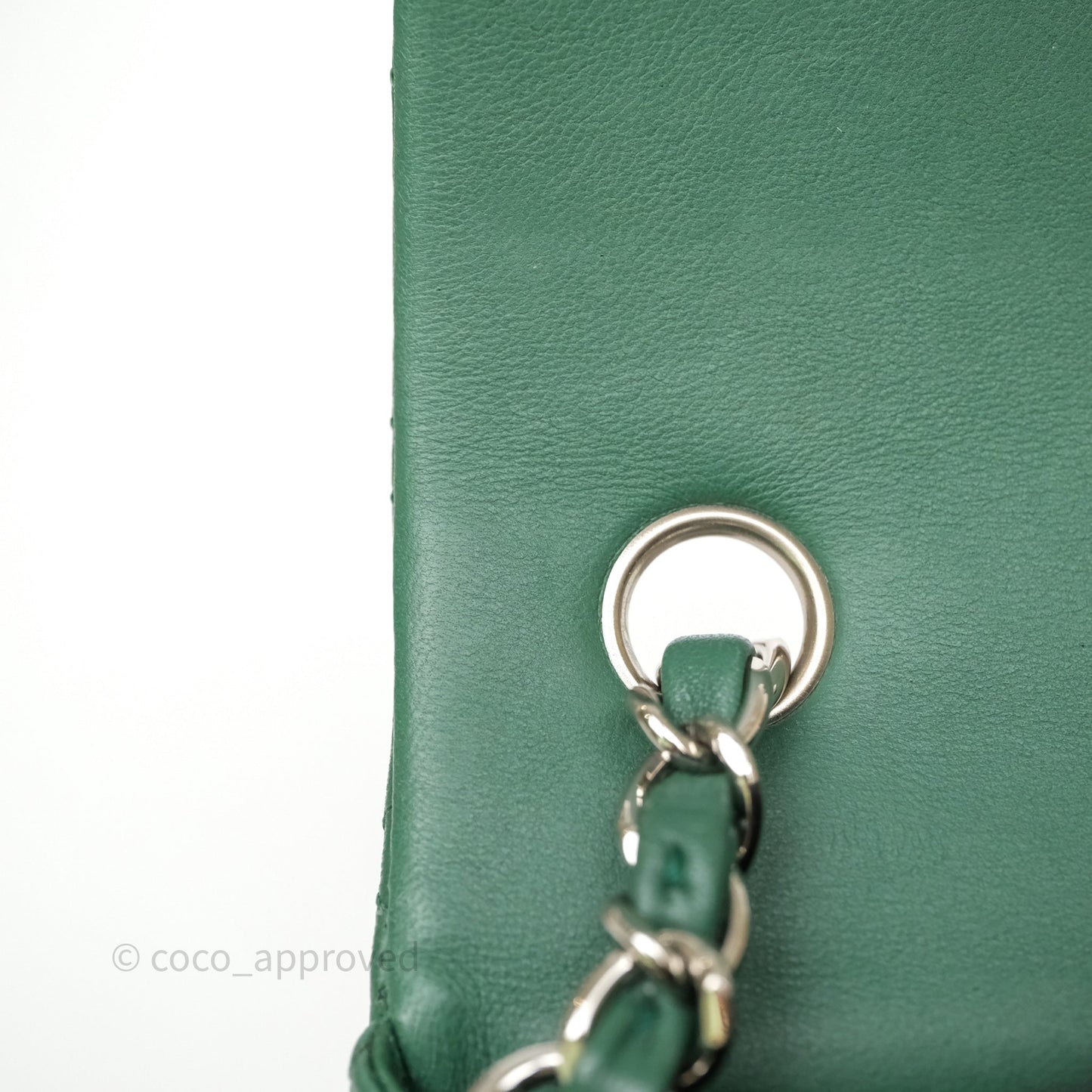 Chanel Quilted Mini Rectangular Green Lambskin Silver Hardware