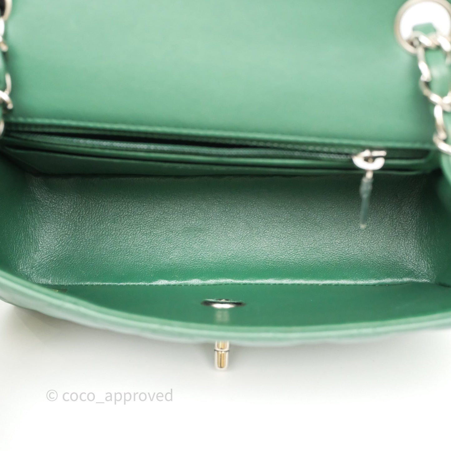 Chanel Quilted Mini Rectangular Green Lambskin Silver Hardware