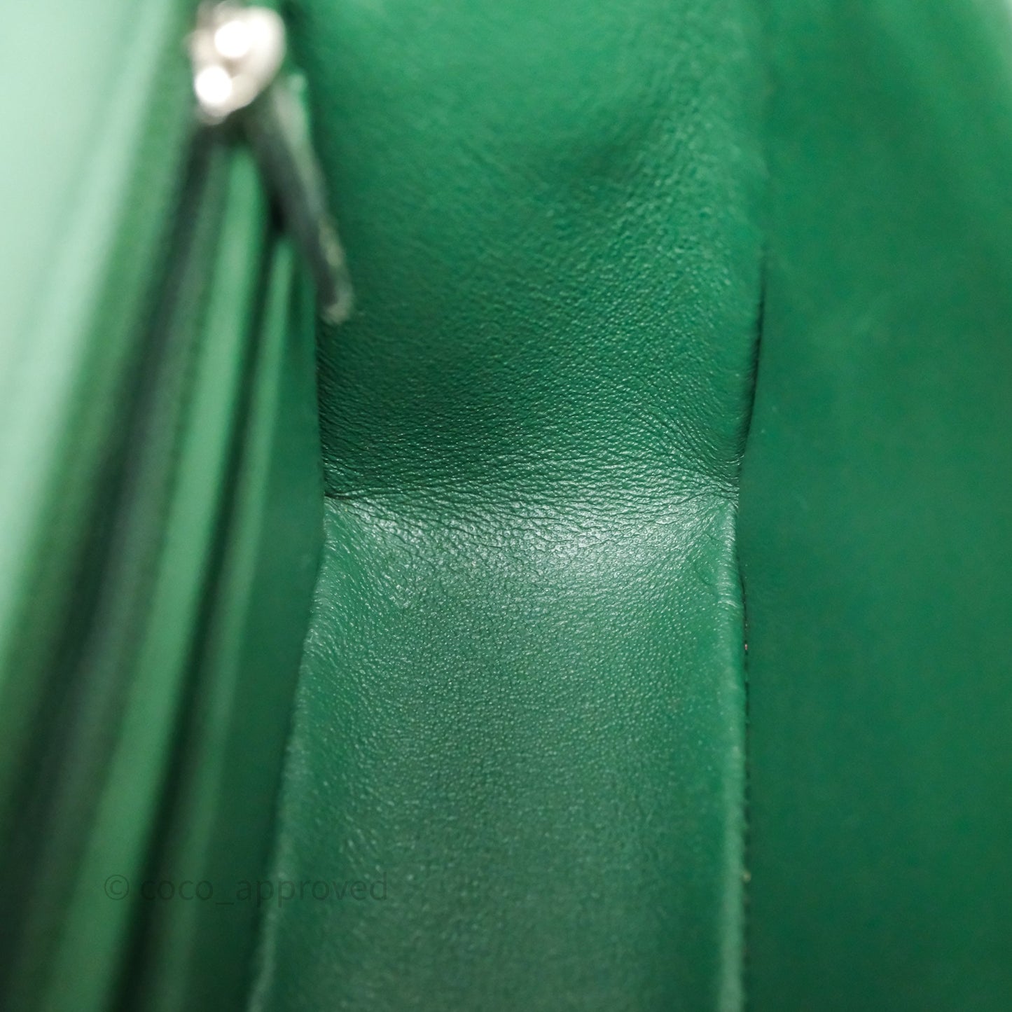 Chanel Quilted Mini Rectangular Green Lambskin Silver Hardware