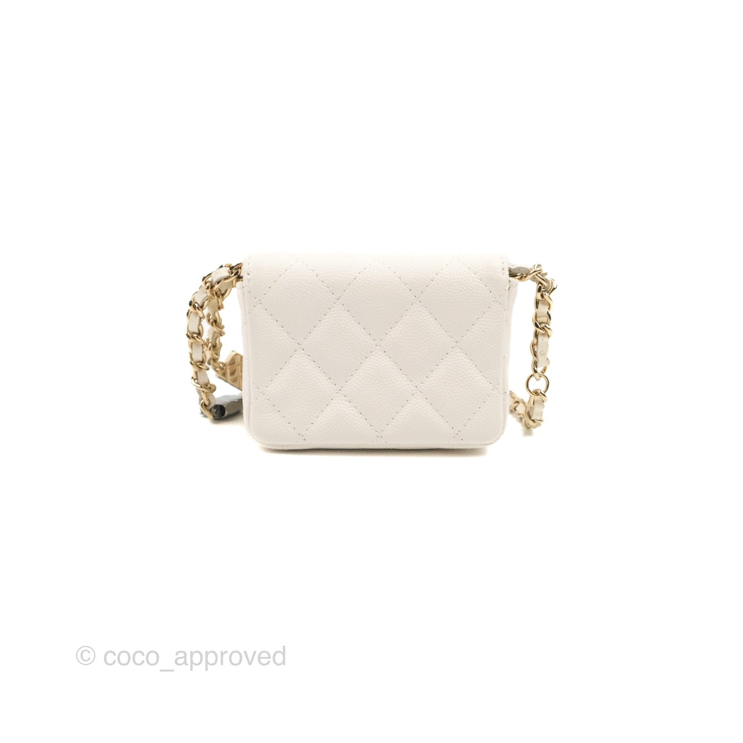 Chanel Mini Card Holder Charms Chain Belt Bag White Caviar Gold Hardware