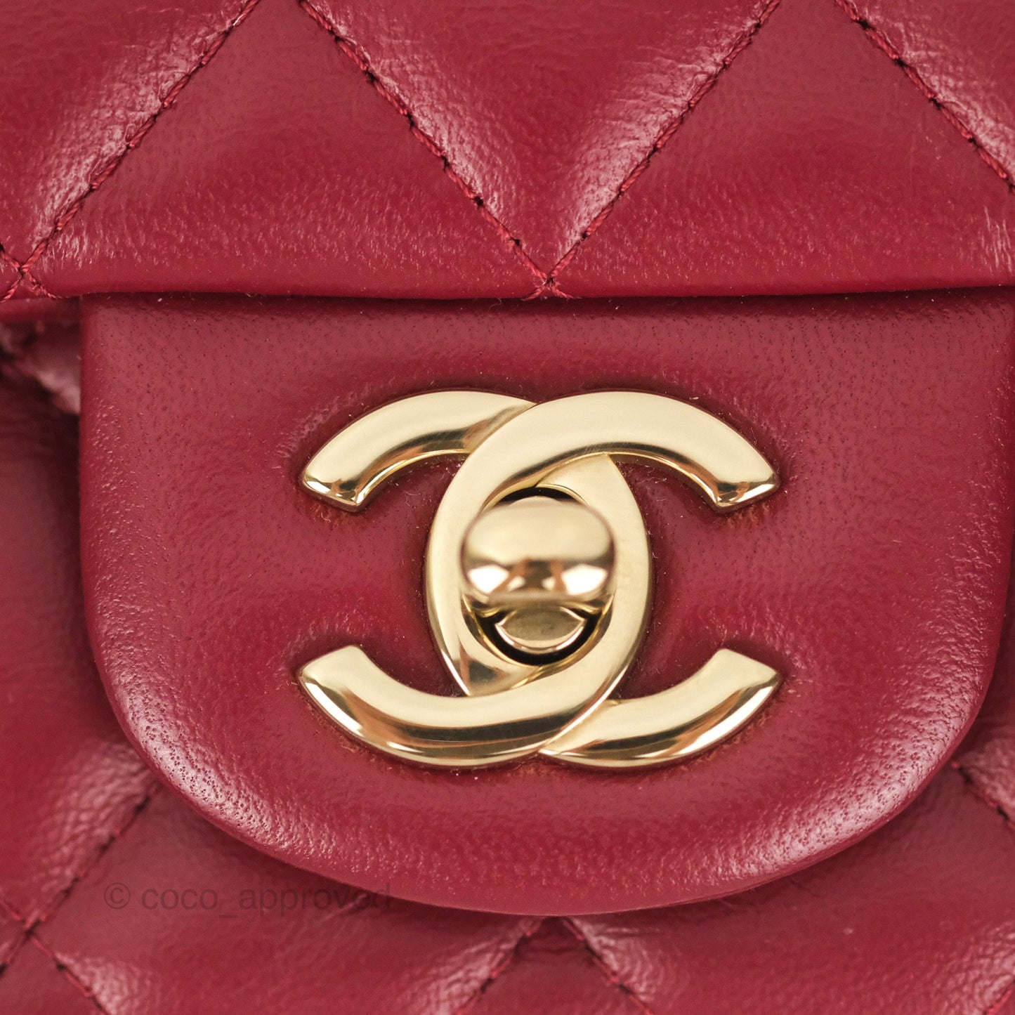 Chanel Quilted Mini Square Flap Red Wine Lambskin Gold Hardware