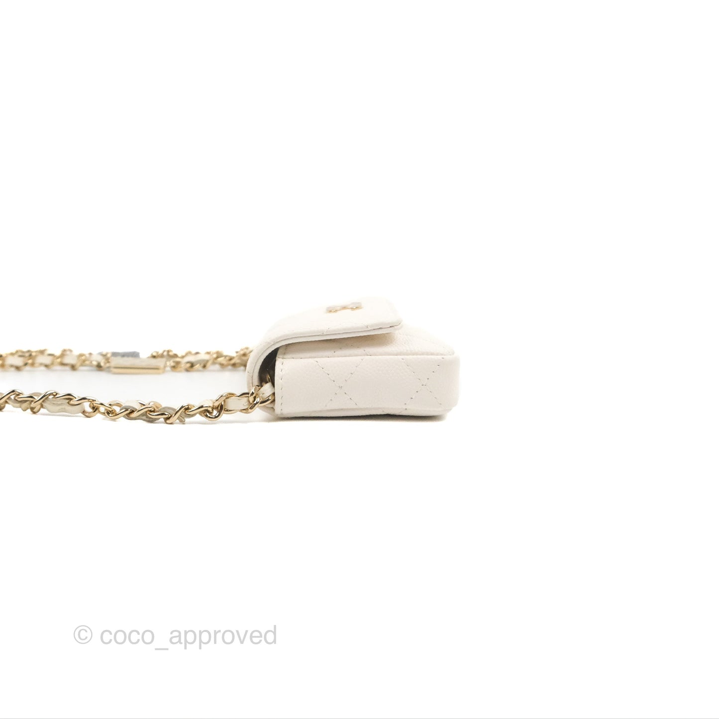 Chanel Mini Card Holder Charms Chain Belt Bag White Caviar Gold Hardware
