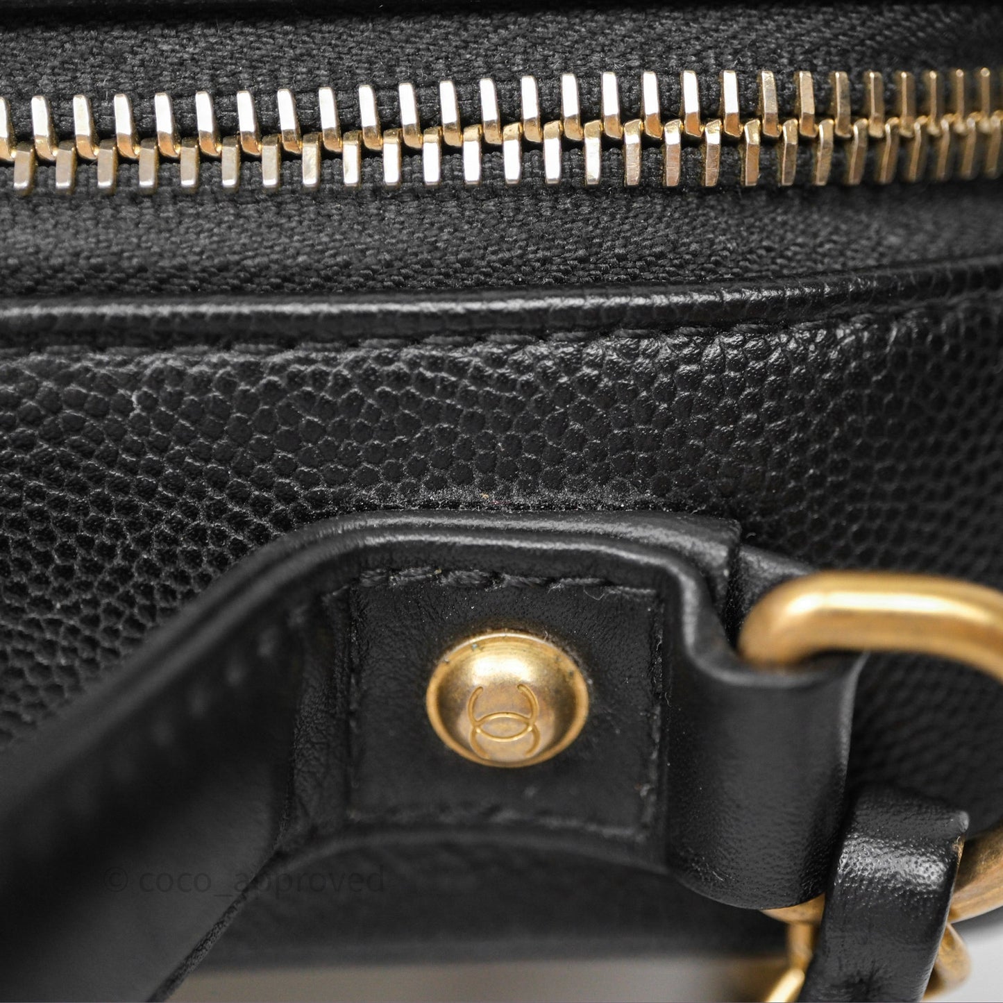 Chanel Quilted Medium CC Filigree Vanity Case Black Caviar Aged Gold Hardware