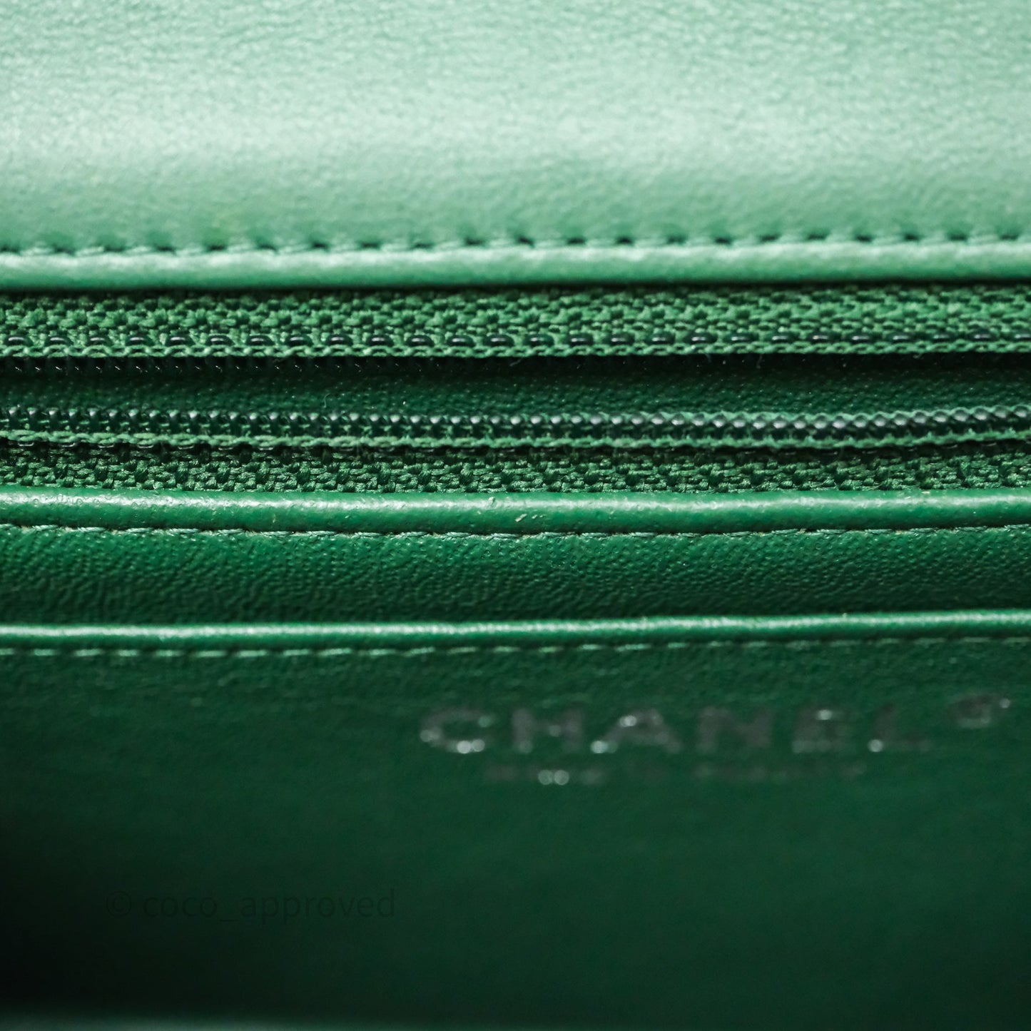 Chanel Quilted Mini Rectangular Green Lambskin Silver Hardware