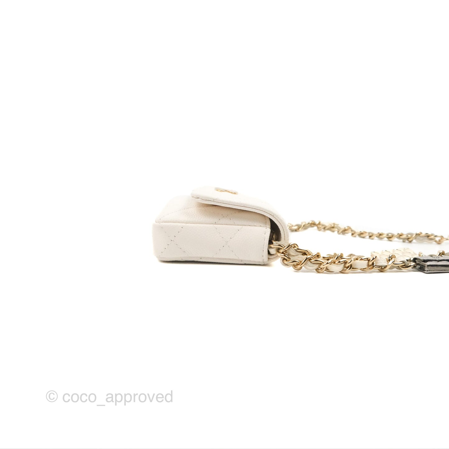 Chanel Mini Card Holder Charms Chain Belt Bag White Caviar Gold Hardware