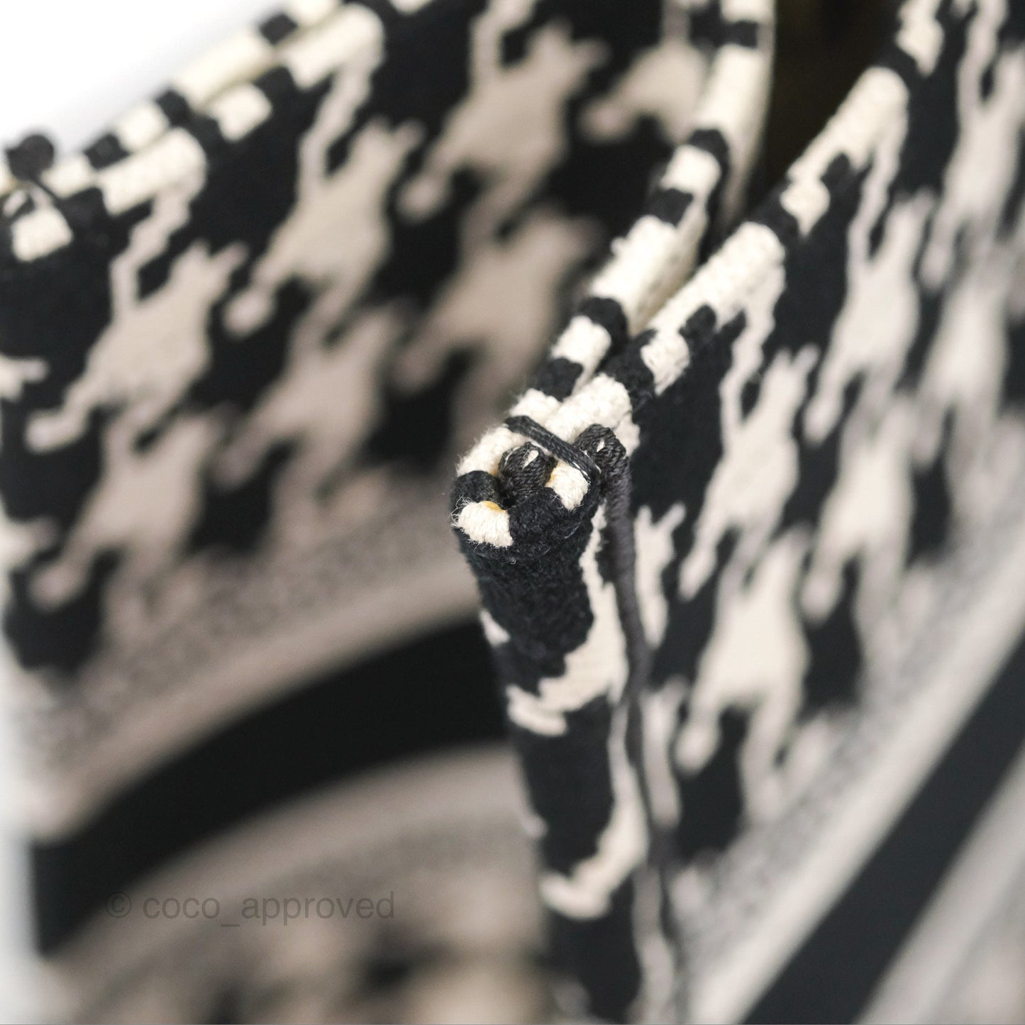 Christian Dior Medium(Old Small)Book Tote Houndstooth Embroidery Black/White