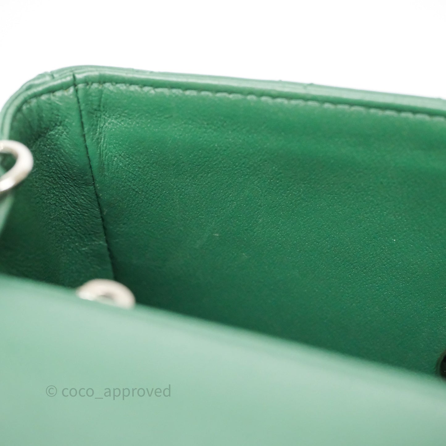 Chanel Quilted Mini Rectangular Green Lambskin Silver Hardware