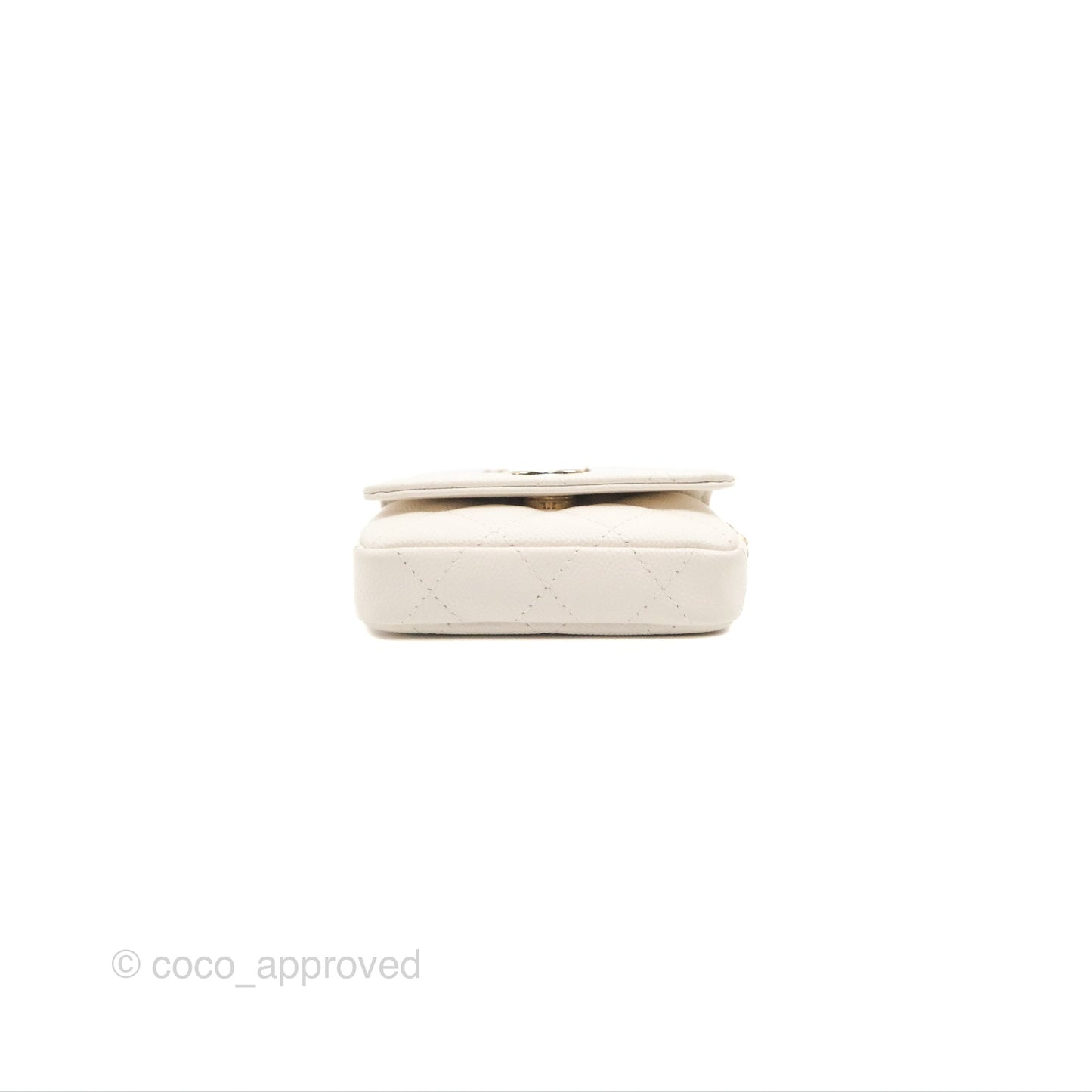 Chanel Mini Card Holder Charms Chain Belt Bag White Caviar Gold Hardware