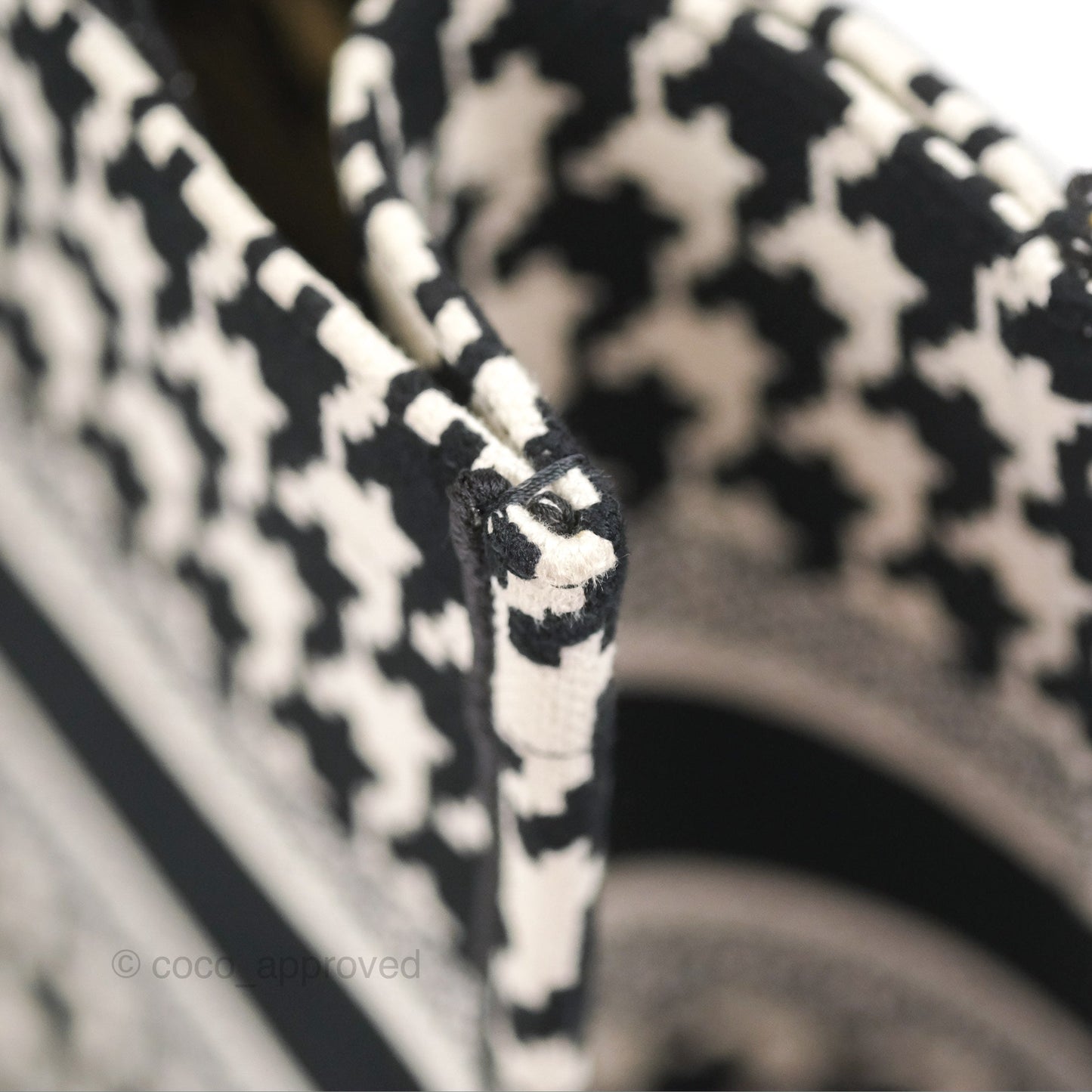 Christian Dior Medium(Old Small)Book Tote Houndstooth Embroidery Black/White