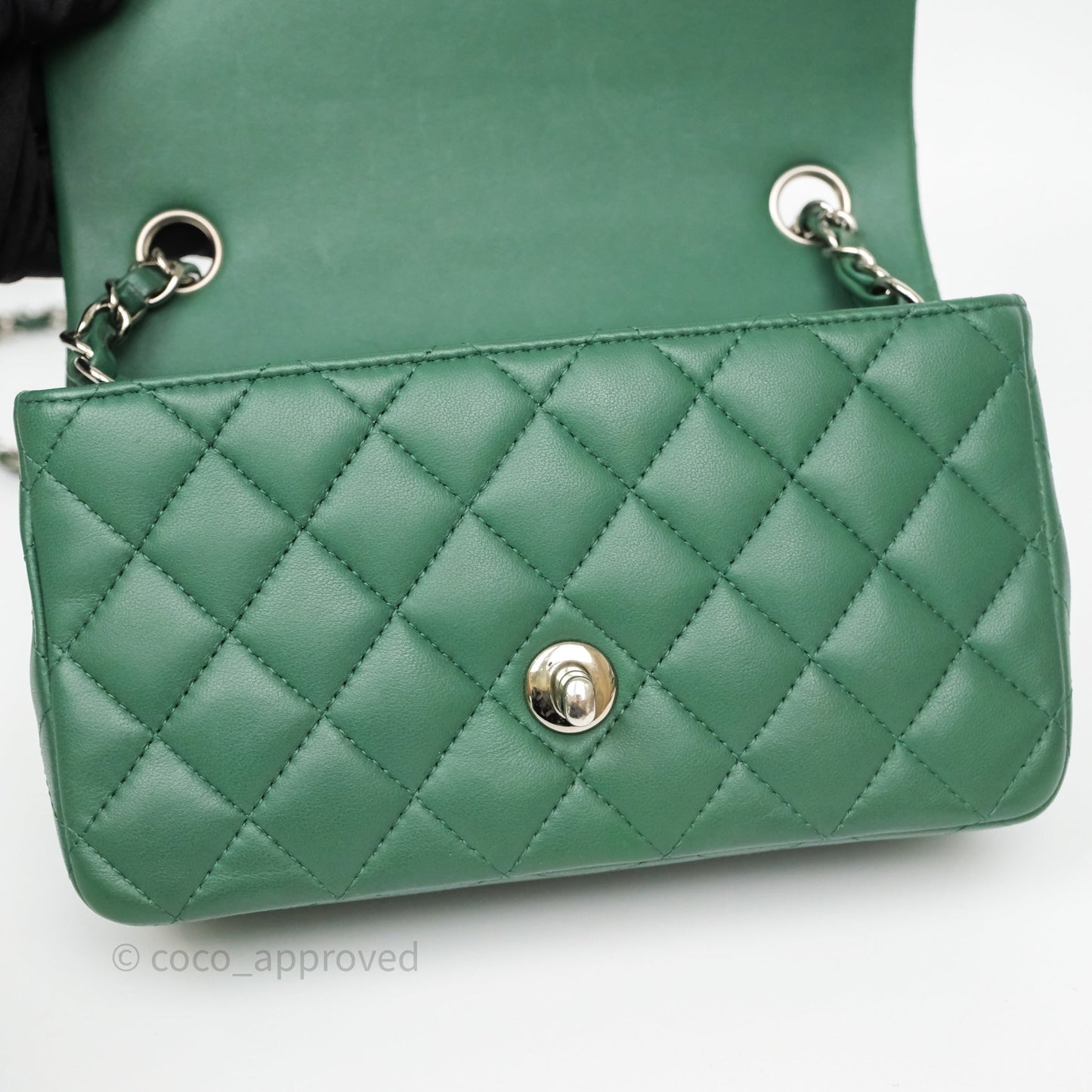 Chanel Quilted Mini Rectangular Green Lambskin Silver Hardware