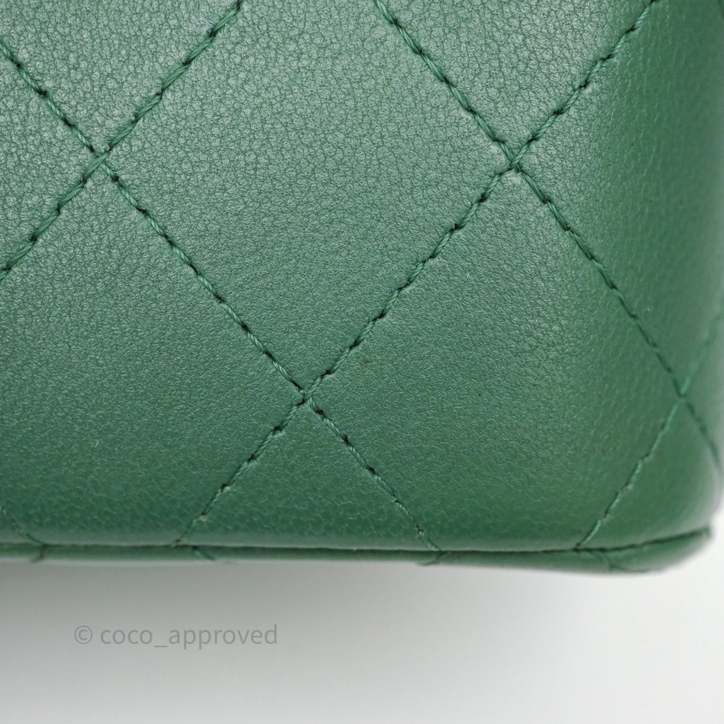 Chanel Quilted Mini Rectangular Green Lambskin Silver Hardware