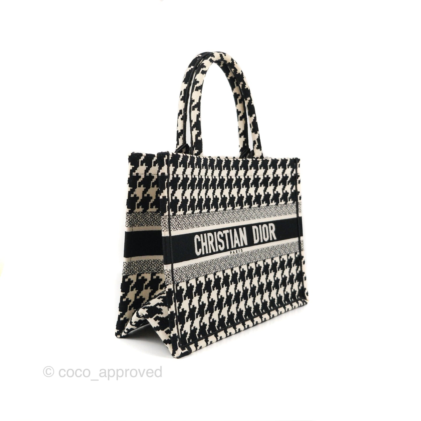 Christian Dior Medium(Old Small)Book Tote Houndstooth Embroidery Black/White