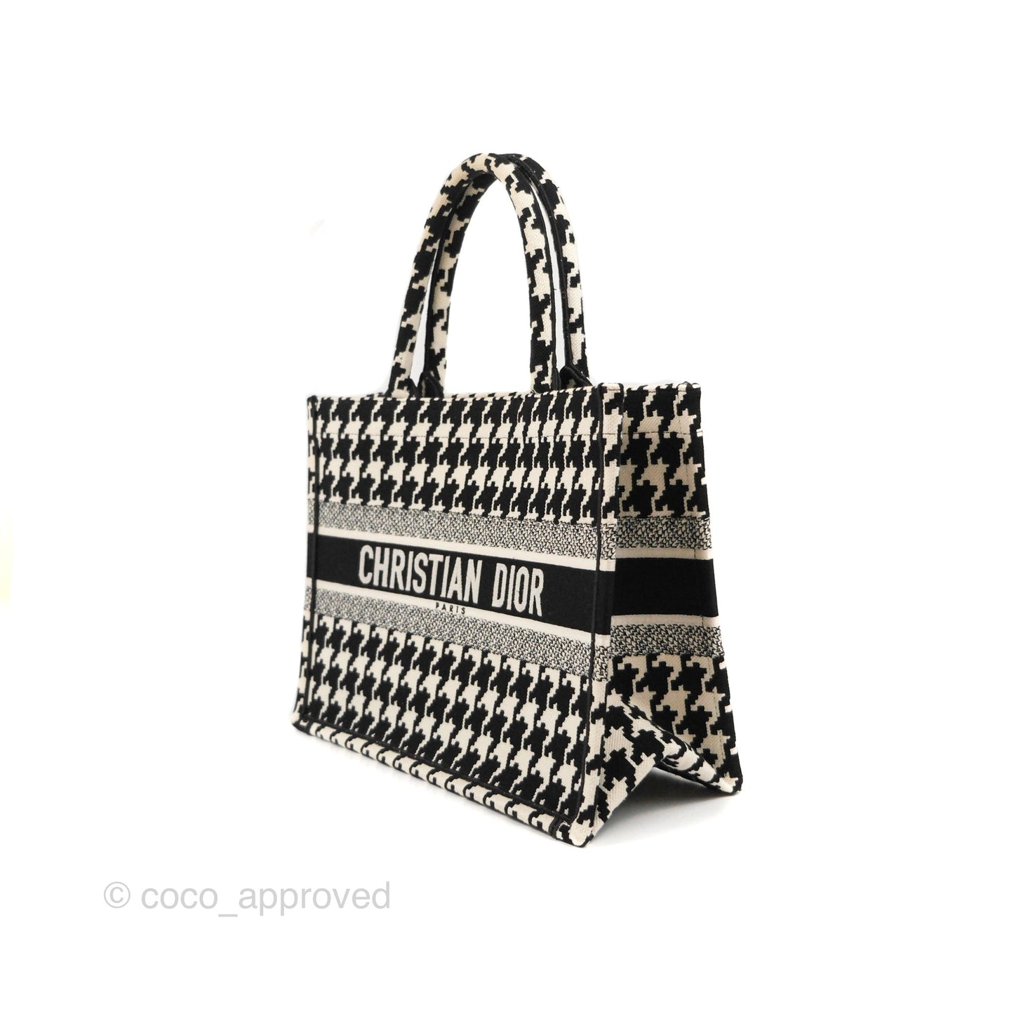 Christian Dior Medium(Old Small)Book Tote Houndstooth Embroidery Black/White