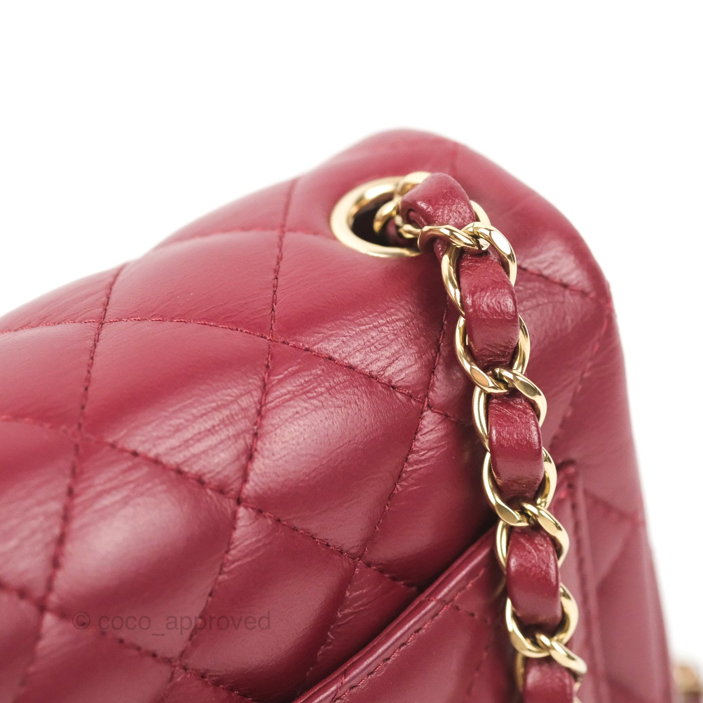 Chanel Quilted Mini Square Flap Red Wine Lambskin Gold Hardware