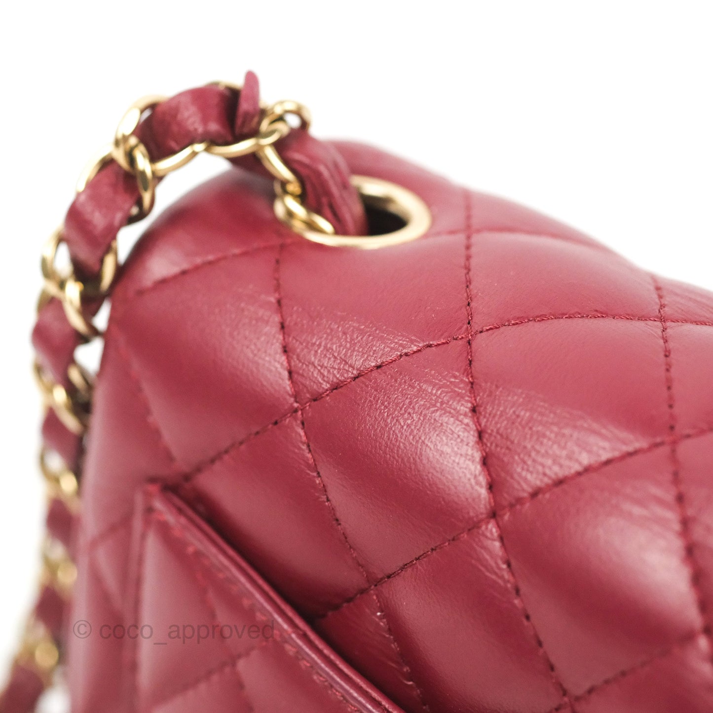 Chanel Quilted Mini Square Flap Red Wine Lambskin Gold Hardware