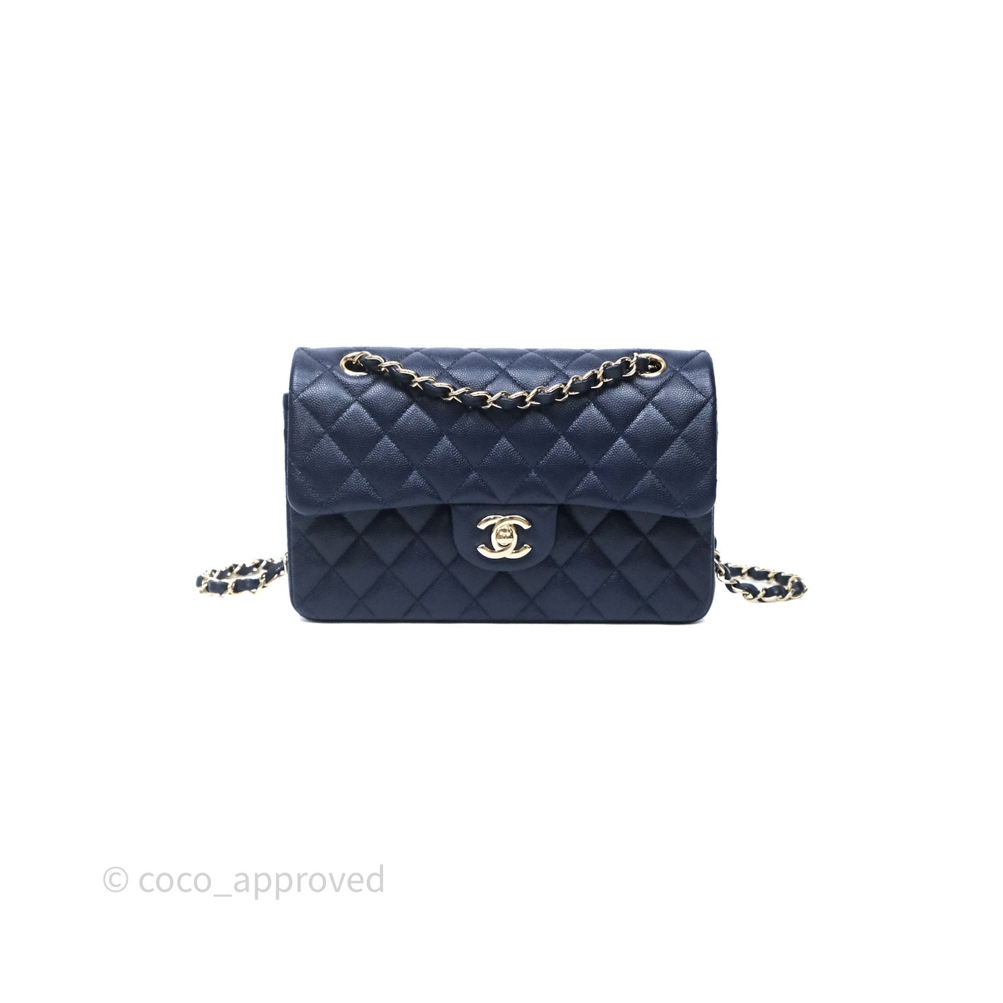 Chanel Small Classic Flap Quilted Navy Caviar Gold Hardware