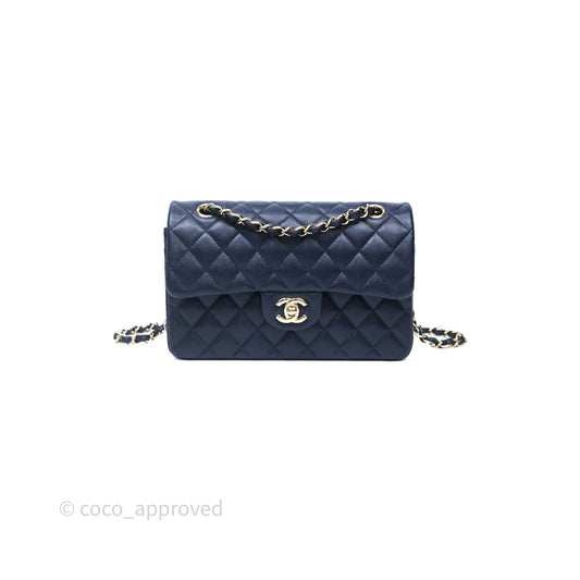 Chanel Small Classic Flap Quilted Navy Caviar Gold Hardware
