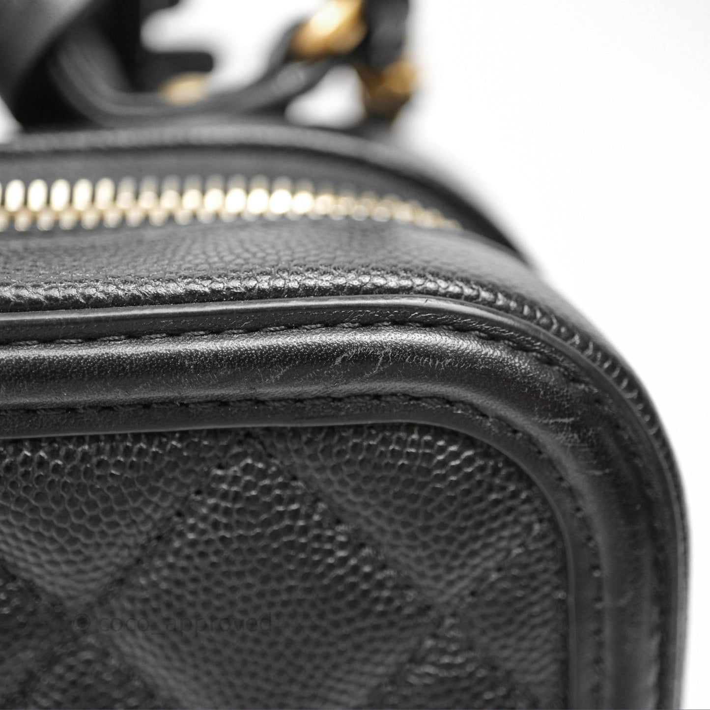 Chanel Quilted Medium CC Filigree Vanity Case Black Caviar Aged Gold Hardware