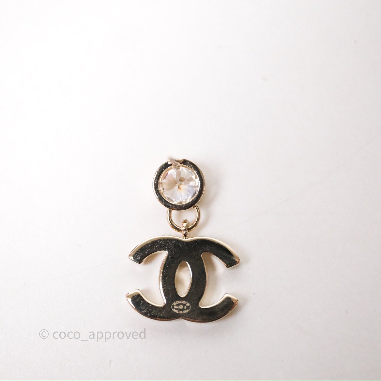 Chanel CC Heart Crystal Drop Earrings Gold Tone 24B