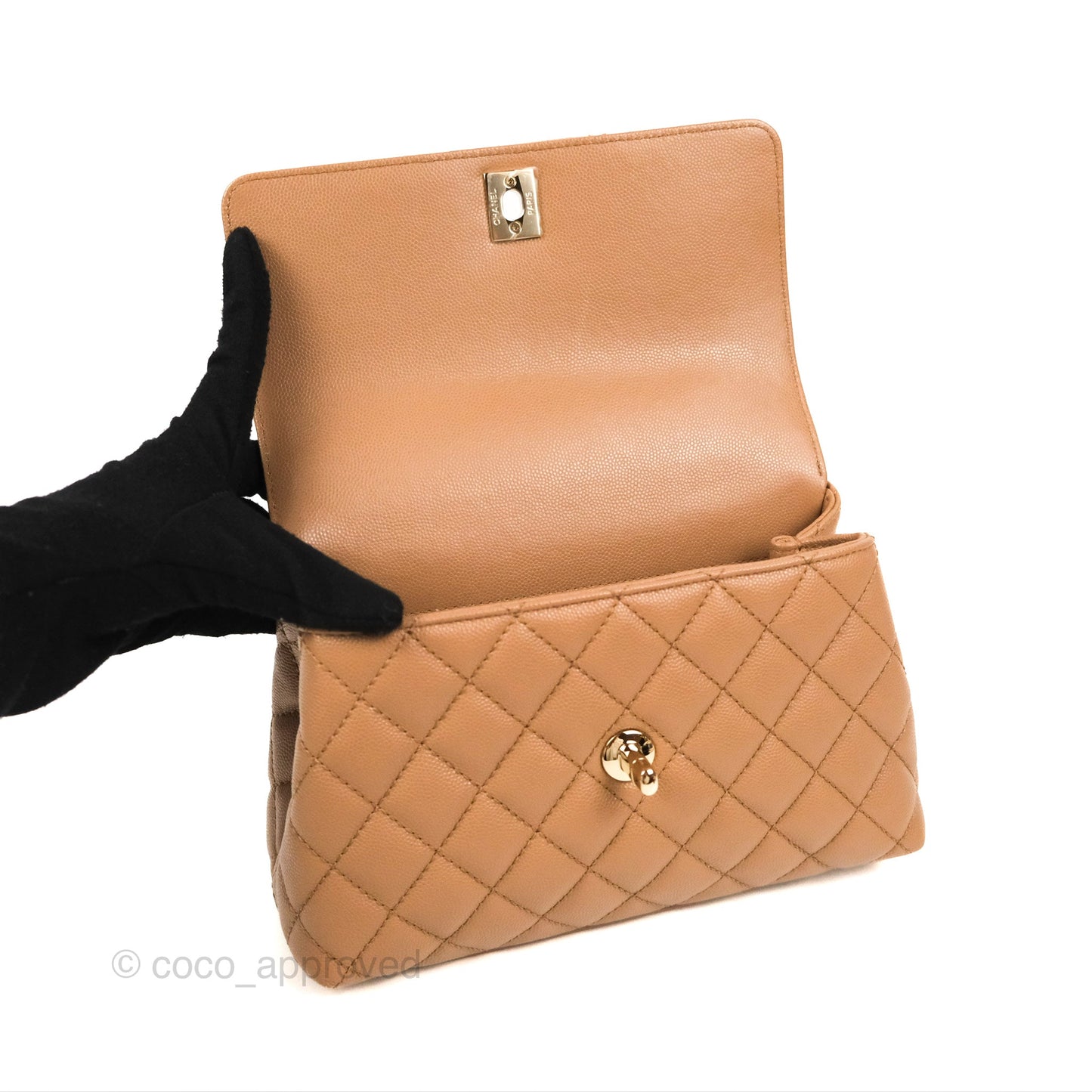 Chanel Small Coco Handle Dark Beige Caviar Gold Hardware