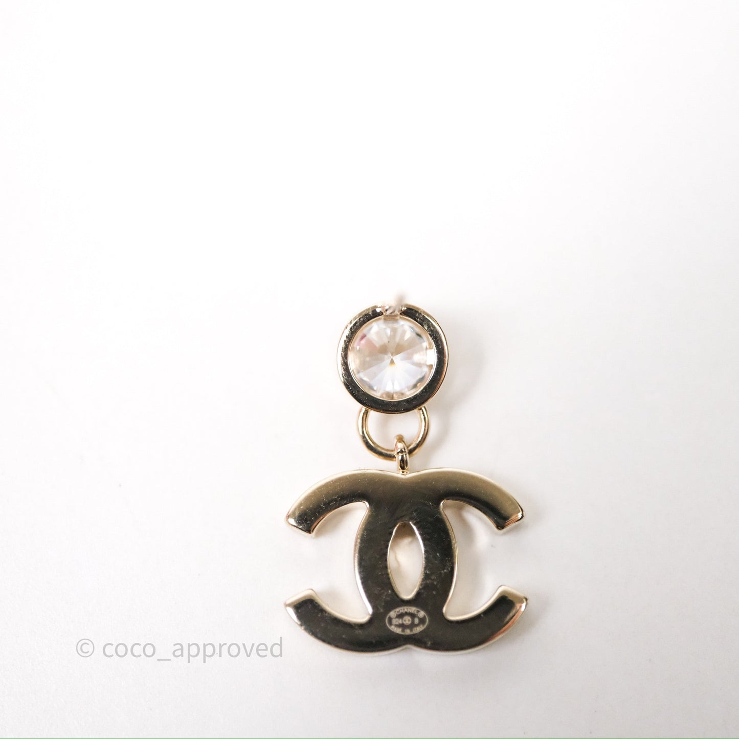 Chanel CC Heart Crystal Drop Earrings Gold Tone 24B