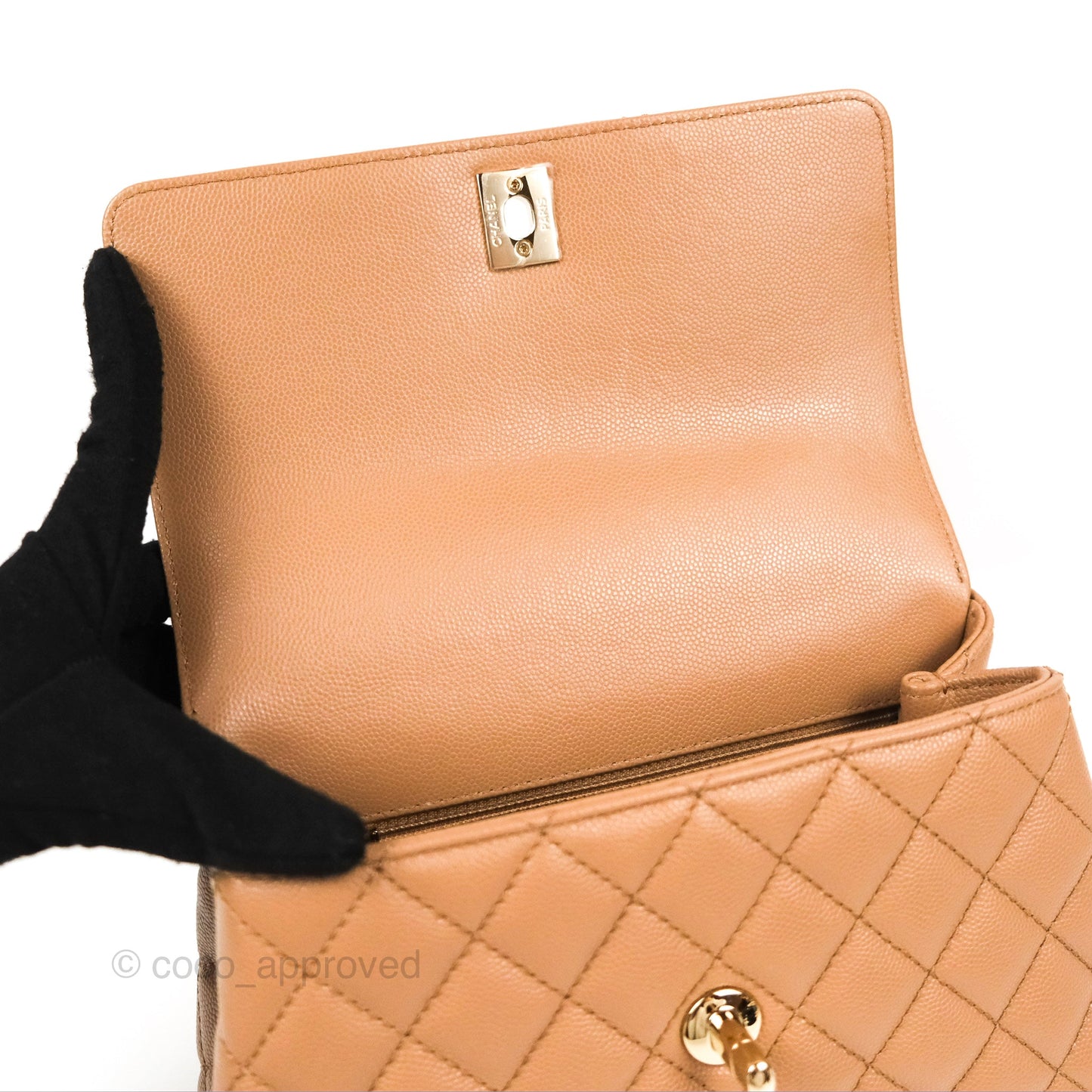 Chanel Small Coco Handle Dark Beige Caviar Gold Hardware