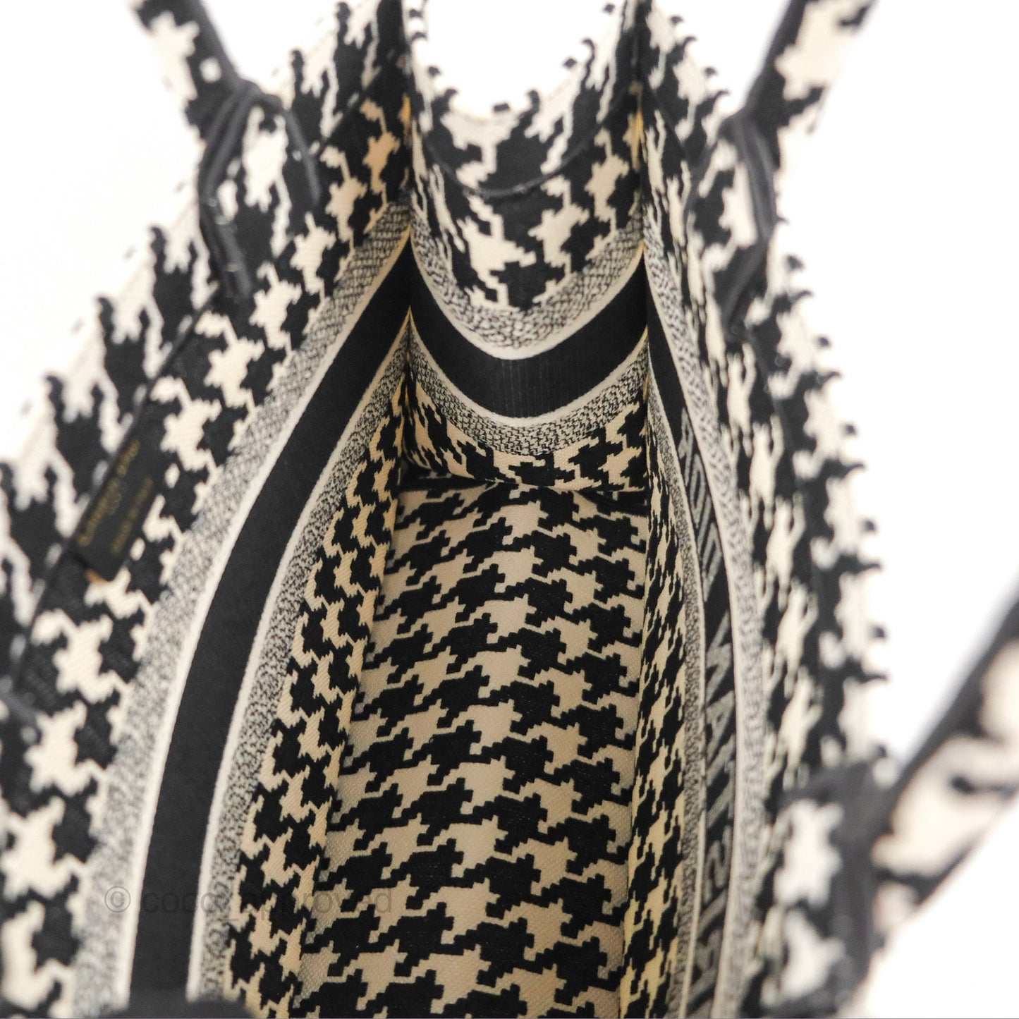 Christian Dior Medium(Old Small)Book Tote Houndstooth Embroidery Black/White