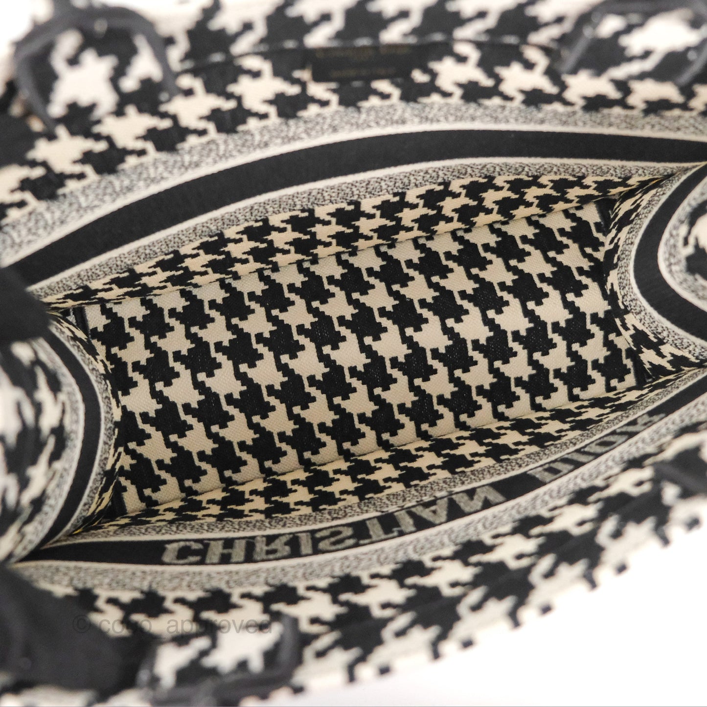 Christian Dior Medium(Old Small)Book Tote Houndstooth Embroidery Black/White