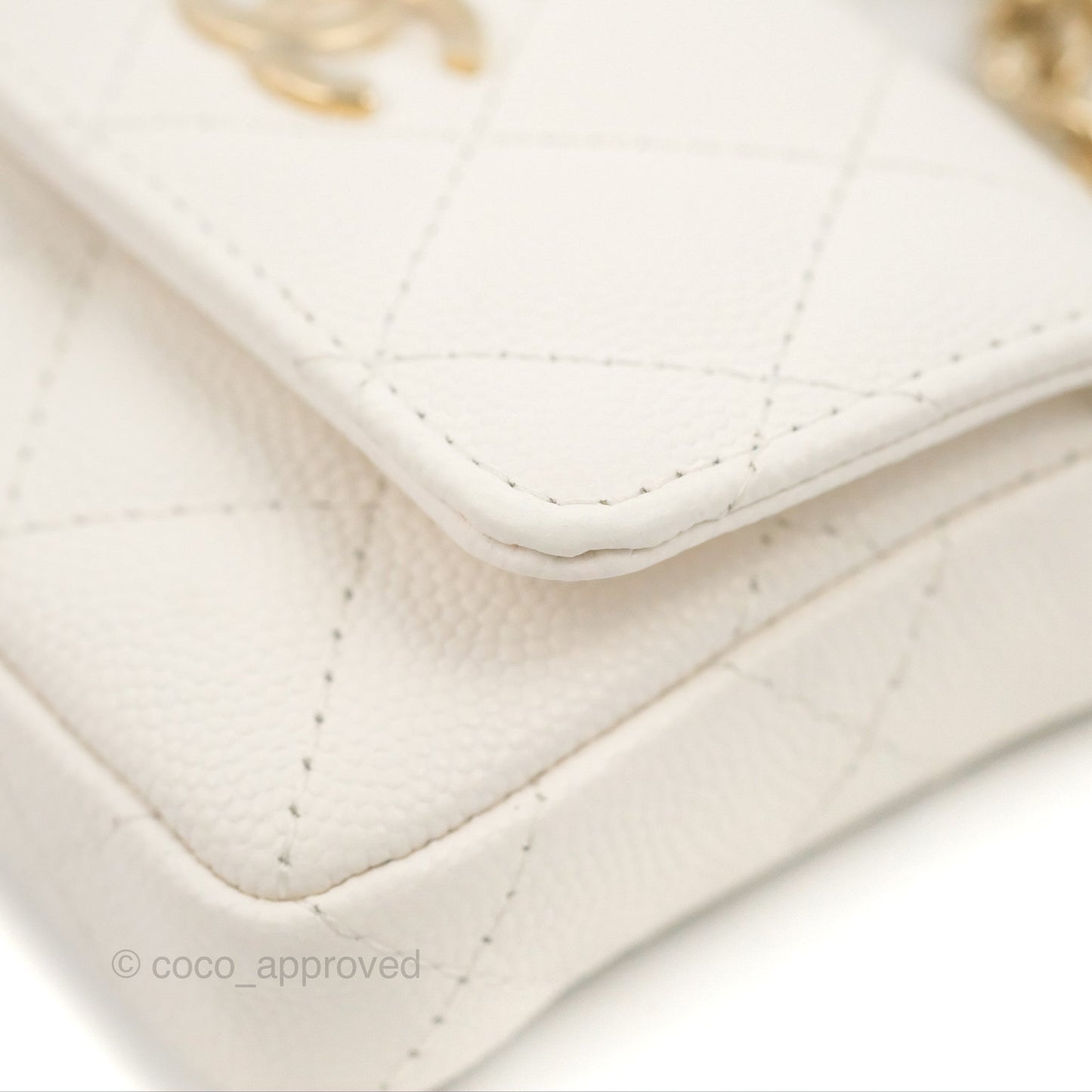 Chanel Mini Card Holder Charms Chain Belt Bag White Caviar Gold Hardware