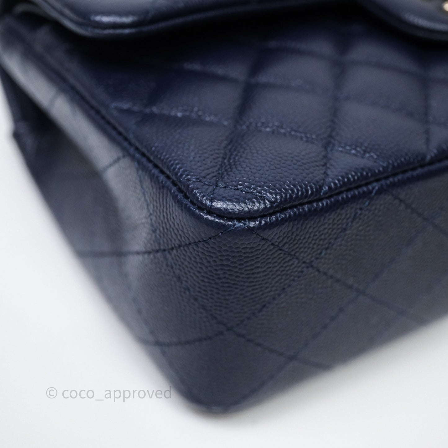 Chanel Small Classic Flap Quilted Navy Caviar Gold Hardware