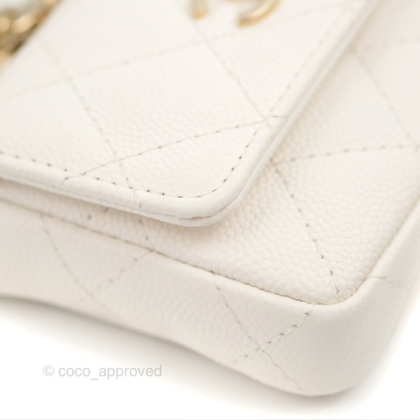 Chanel Mini Card Holder Charms Chain Belt Bag White Caviar Gold Hardware