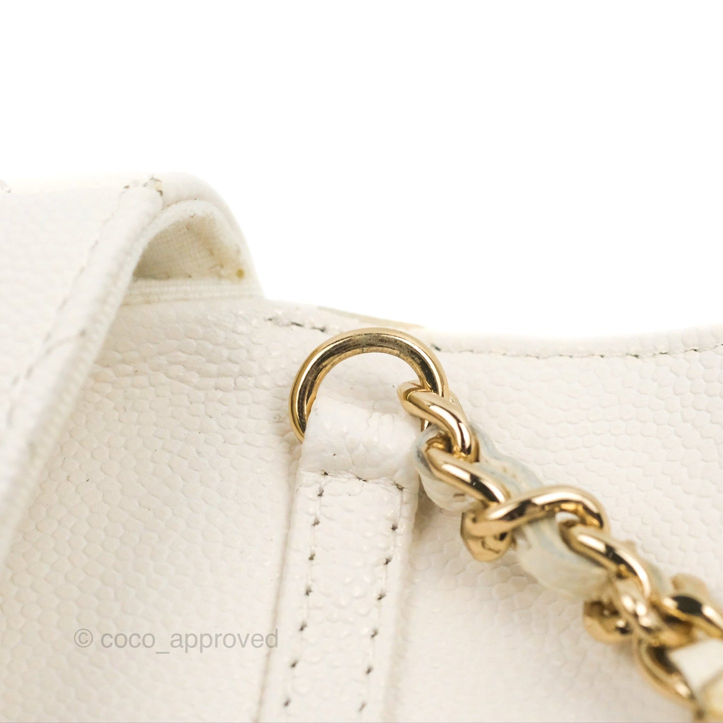 Chanel Mini Card Holder Charms Chain Belt Bag White Caviar Gold Hardware