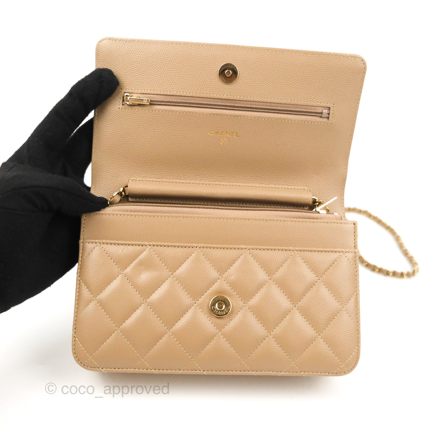Chanel Quilted Classic WOC Dark Beige Caviar Gold Hardware