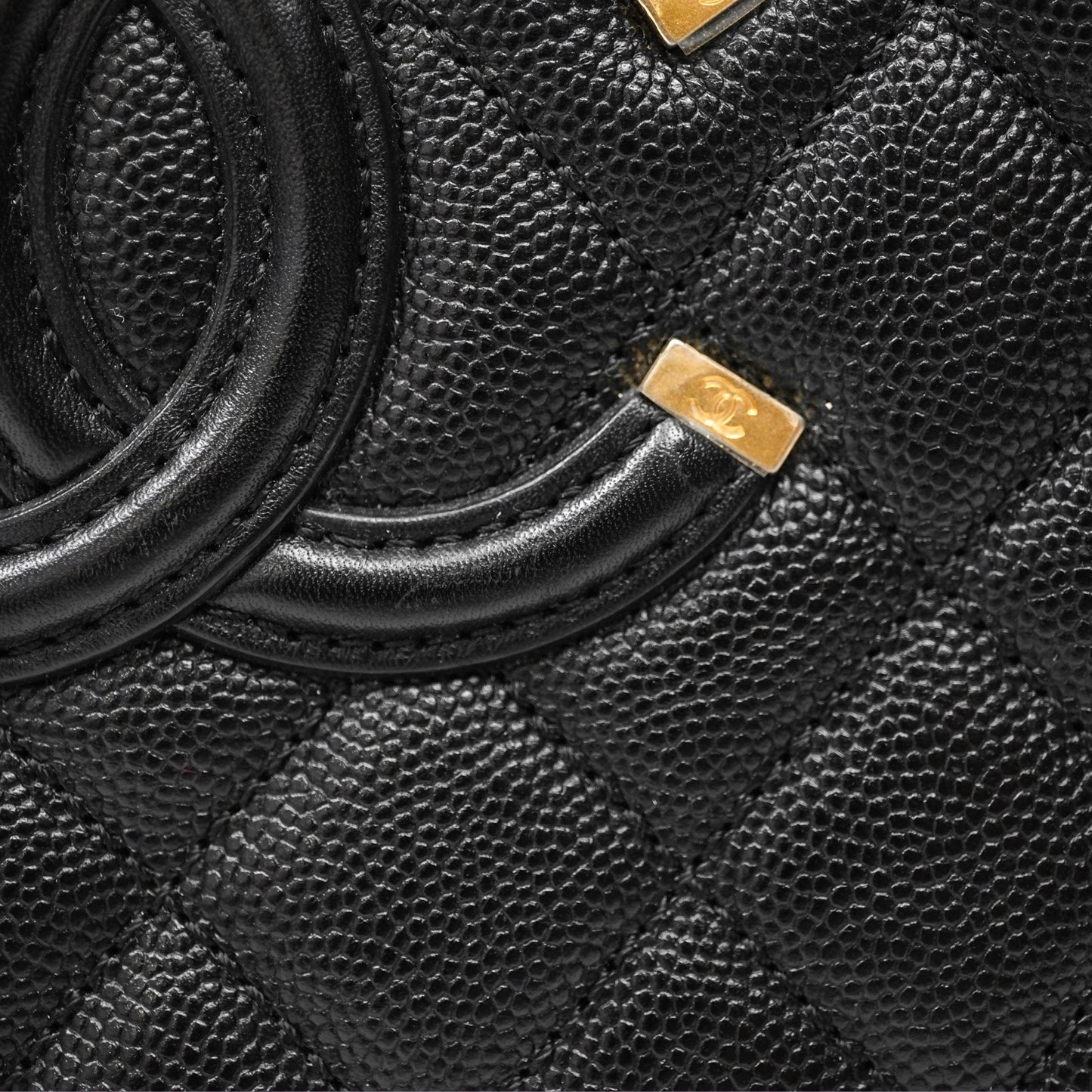 Chanel Quilted Medium CC Filigree Vanity Case Black Caviar Aged Gold Hardware