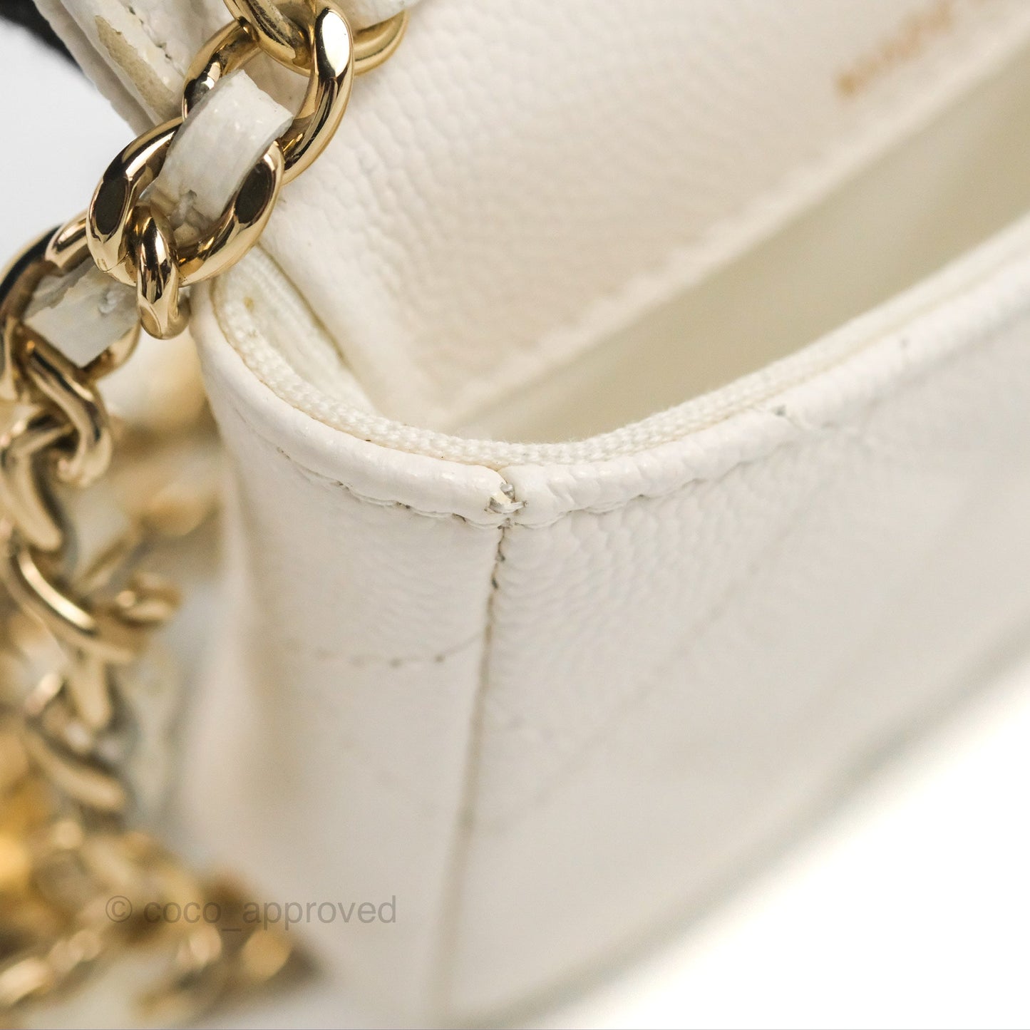 Chanel Mini Card Holder Charms Chain Belt Bag White Caviar Gold Hardware