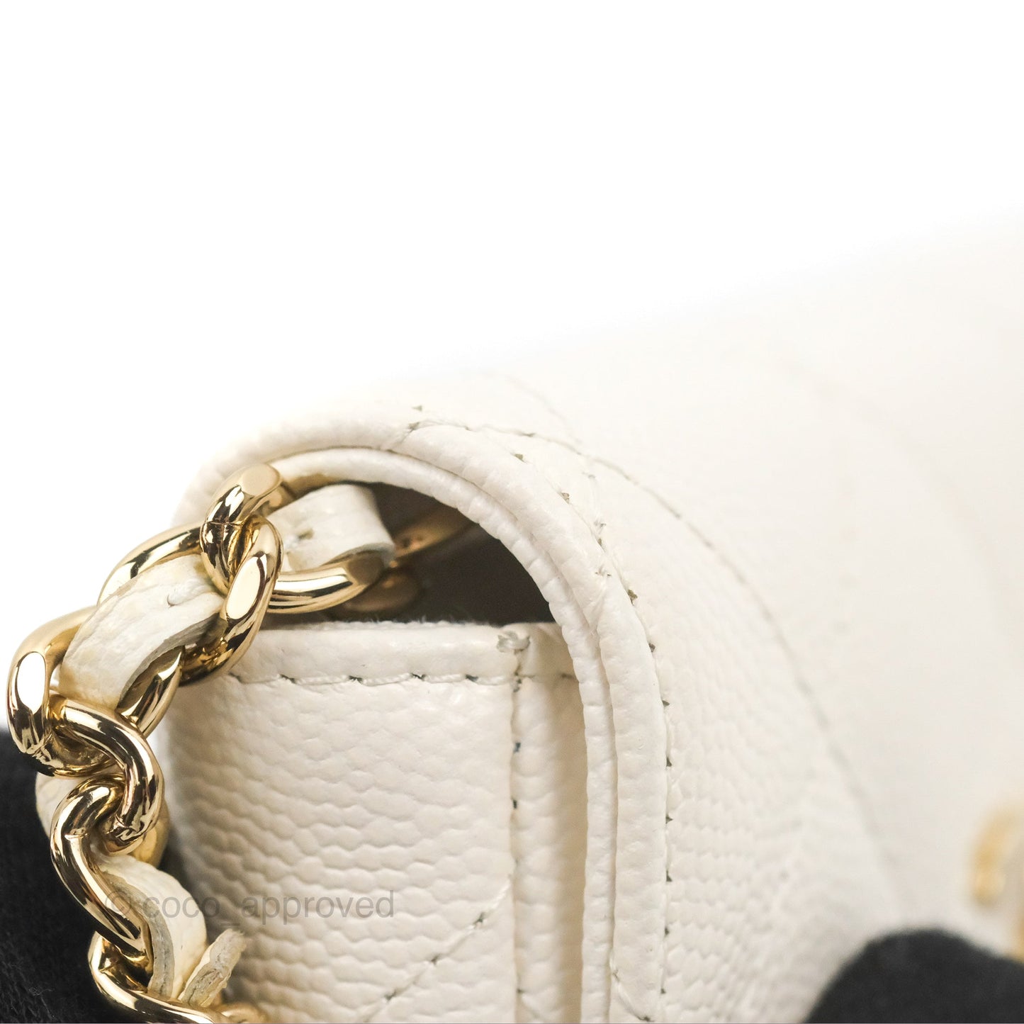 Chanel Mini Card Holder Charms Chain Belt Bag White Caviar Gold Hardware
