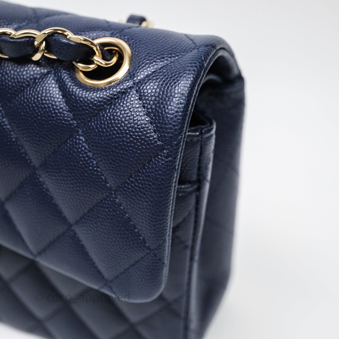 Chanel Small Classic Flap Quilted Navy Caviar Gold Hardware