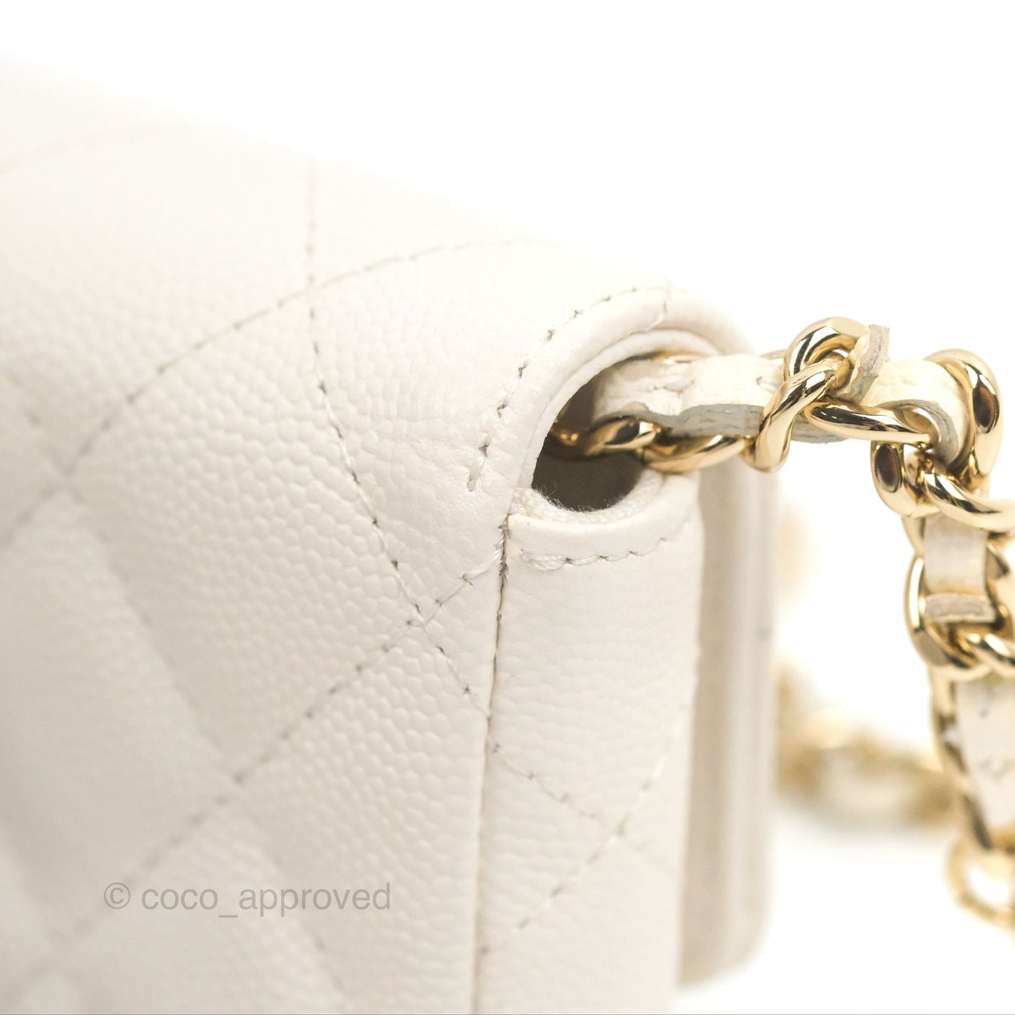 Chanel Mini Card Holder Charms Chain Belt Bag White Caviar Gold Hardware