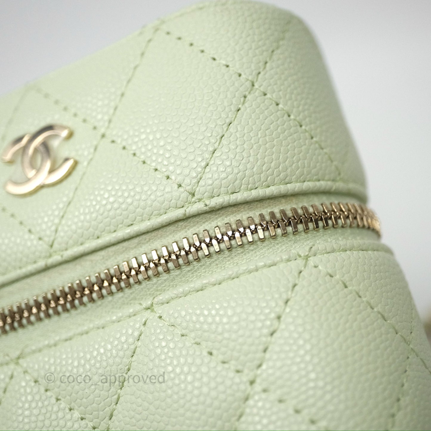 Chanel Vanity Phone Holder With Chain Light Mint Green Caviar Gold Hardware